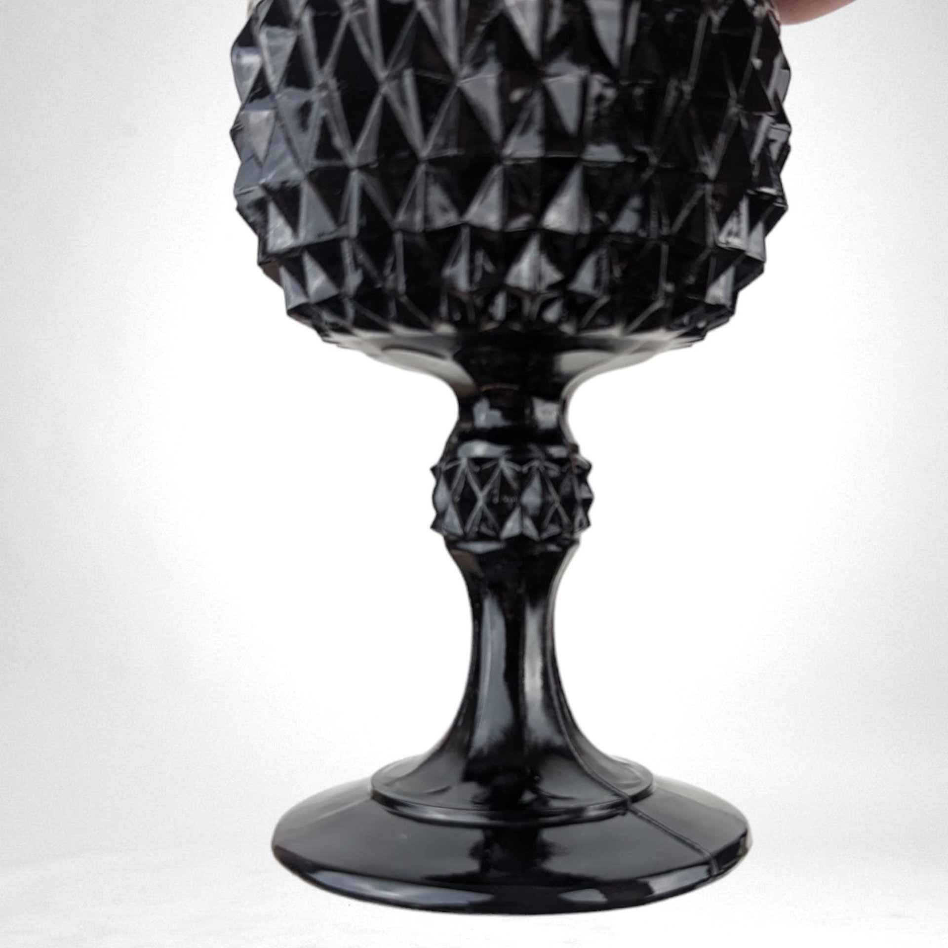 Set of 5 Vintage Indiana Glass Tiara Black Diamond Point Goblets