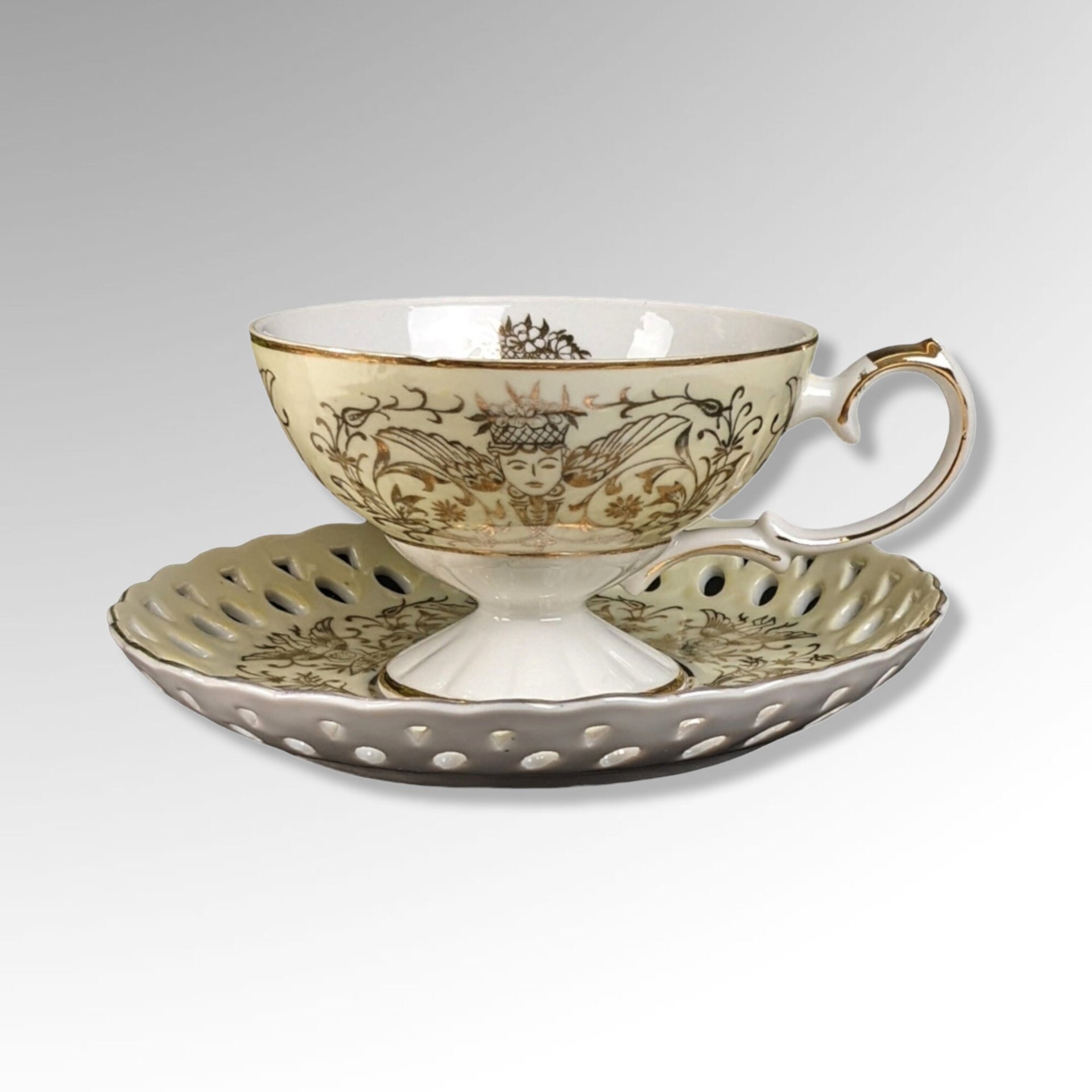 Lefton Angel Hand Painted Pedestal Cup and Saucer Set TK20583