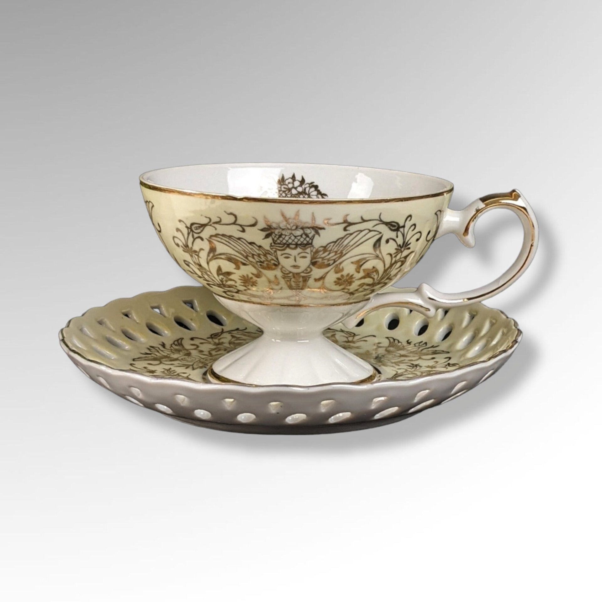 Lefton Angel Hand Painted Pedestal Cup and Saucer Set TK20583