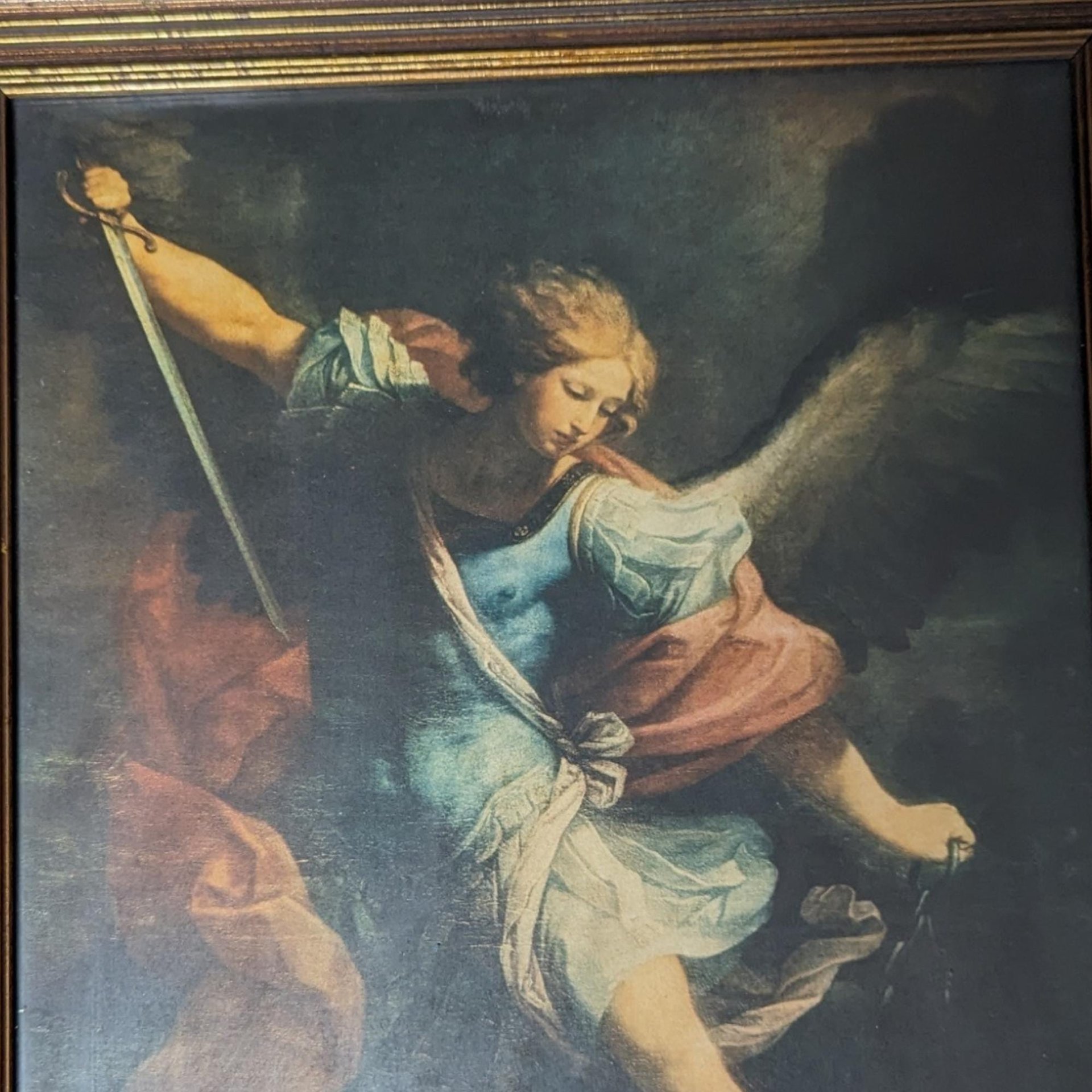 Vintage Print of Angel Michael Defeating Lucifer, 17x13" Framed