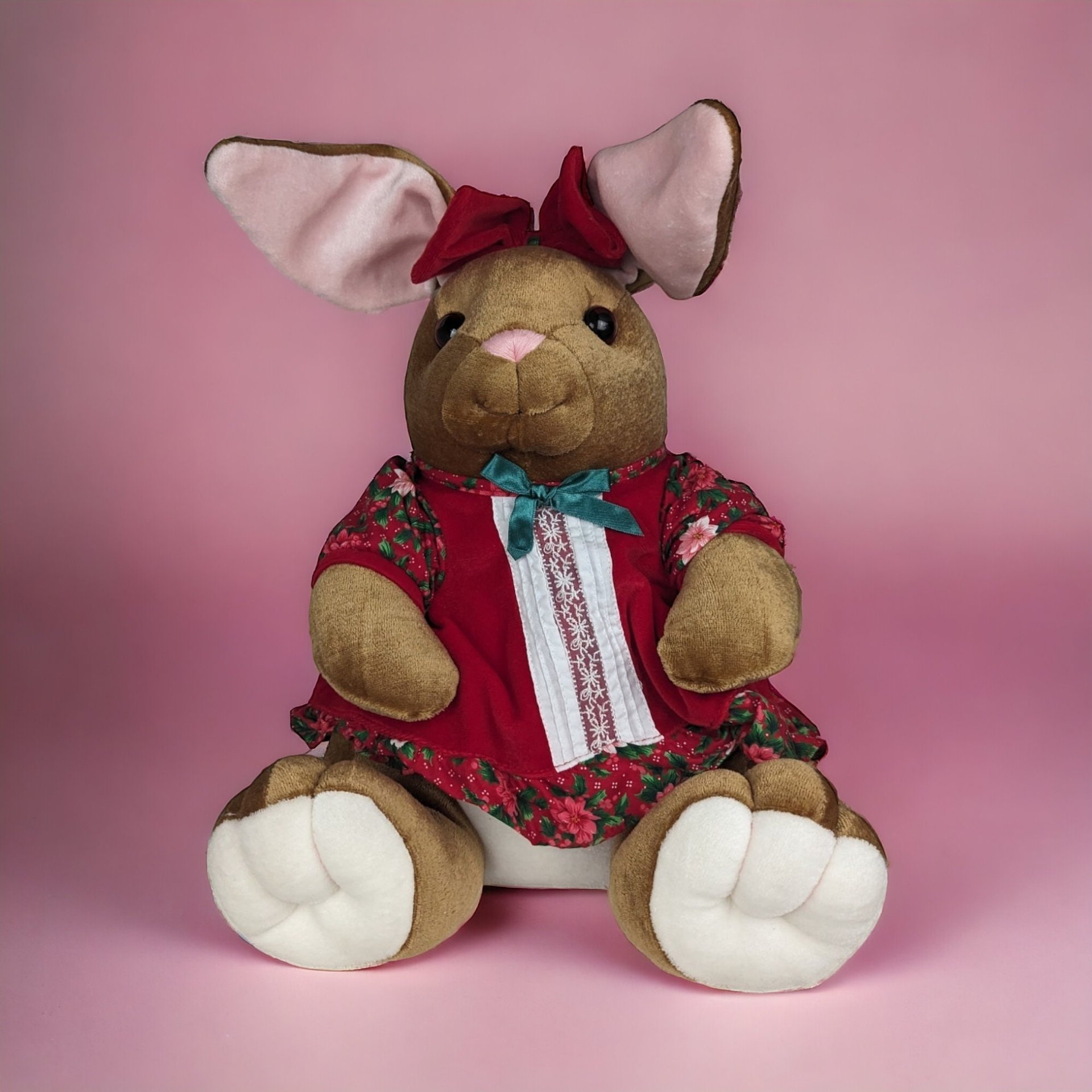 Vintage 14-Inch Plush Velveteen Rabbit - Adorable Christmas Decor, Soft Holiday Toy, Gift for Rabbit Lovers and Collectors