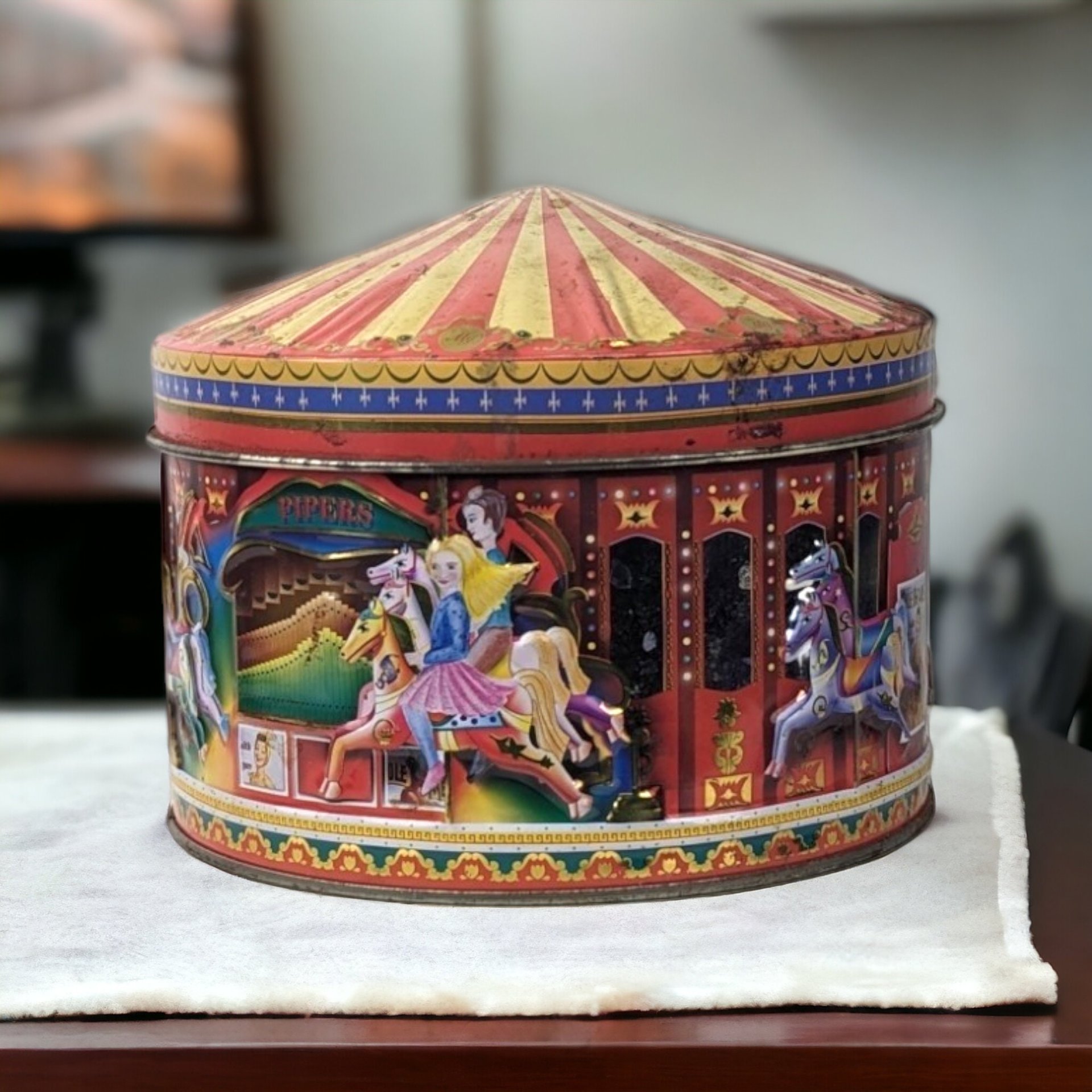 Vintage Carousel Metal Tin