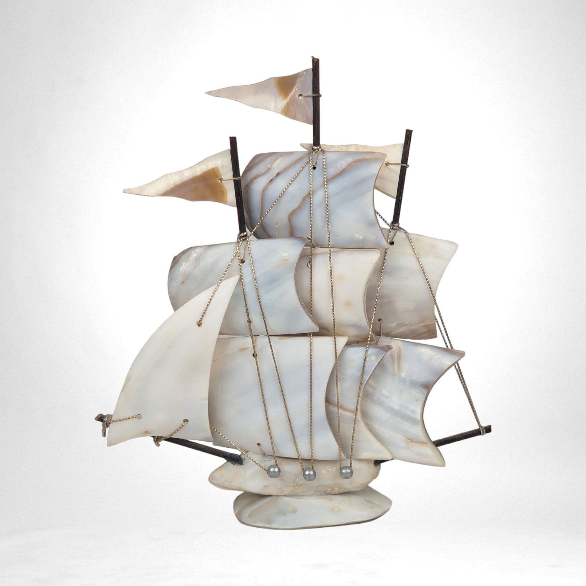 Vintage Shell Art Ship Figure