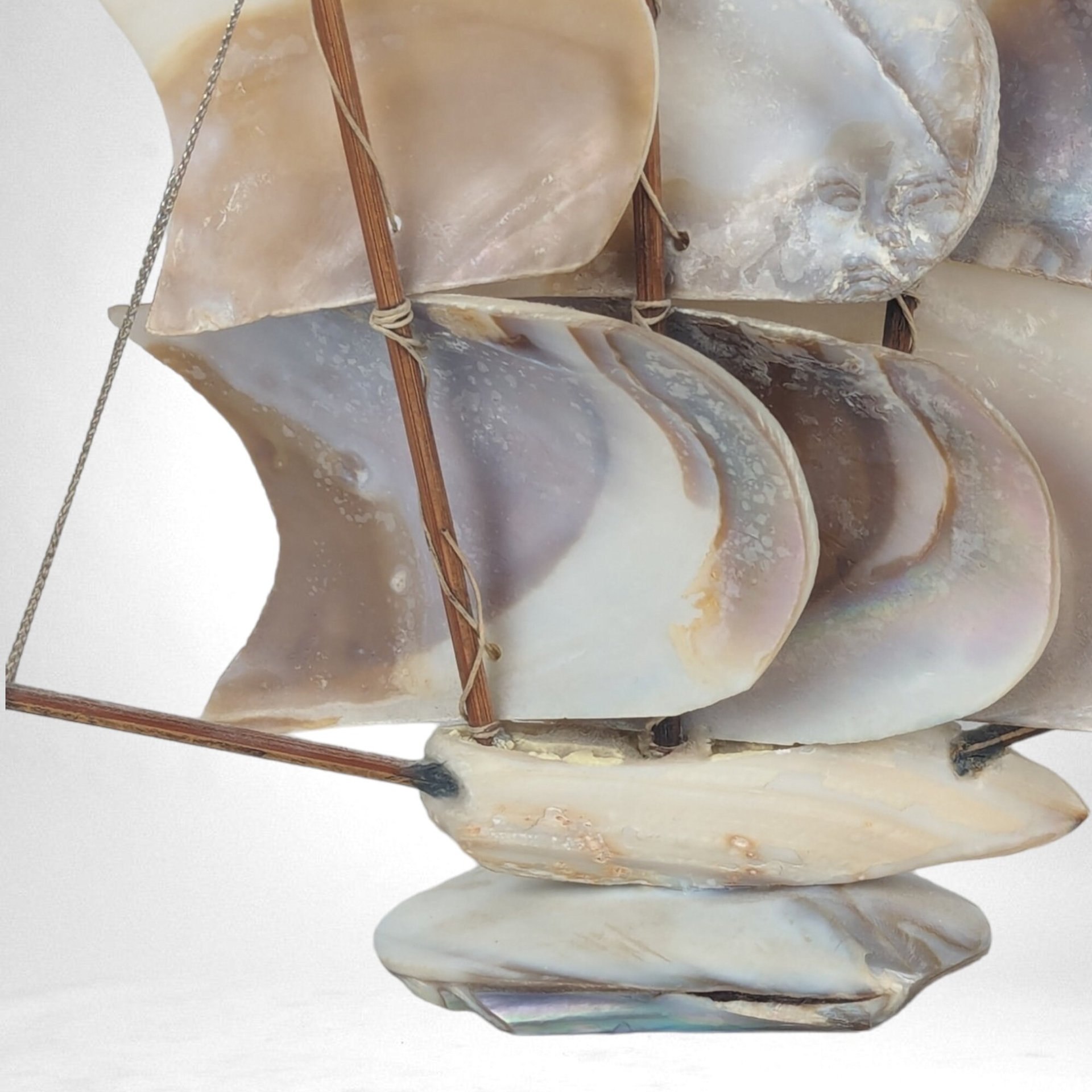 Vintage Shell Art Ship Figure