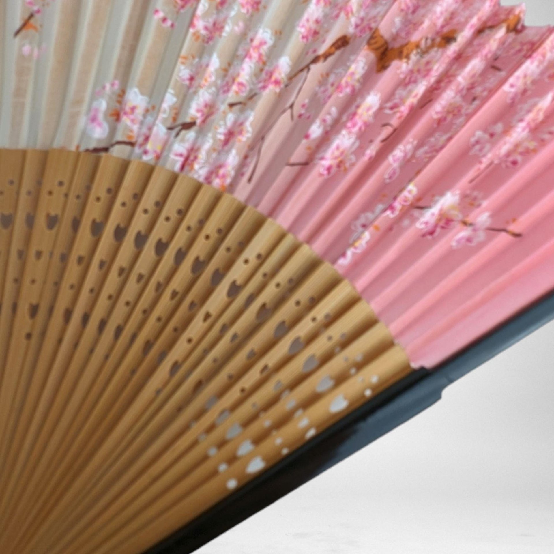 Vintage Wood and Paper Fan with Cherry Blossom Image