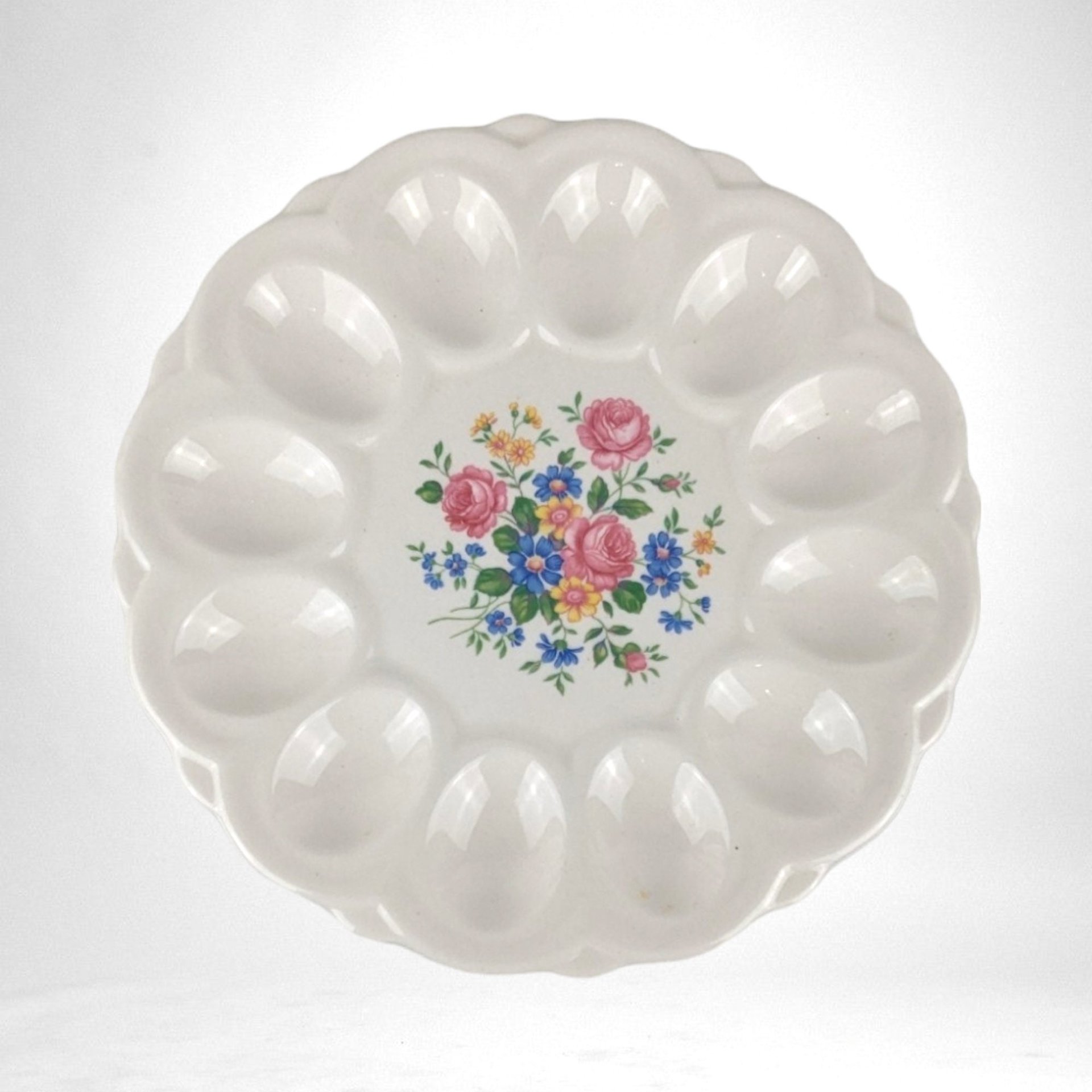 Vintage E&R Floral Ceramic Egg Dish