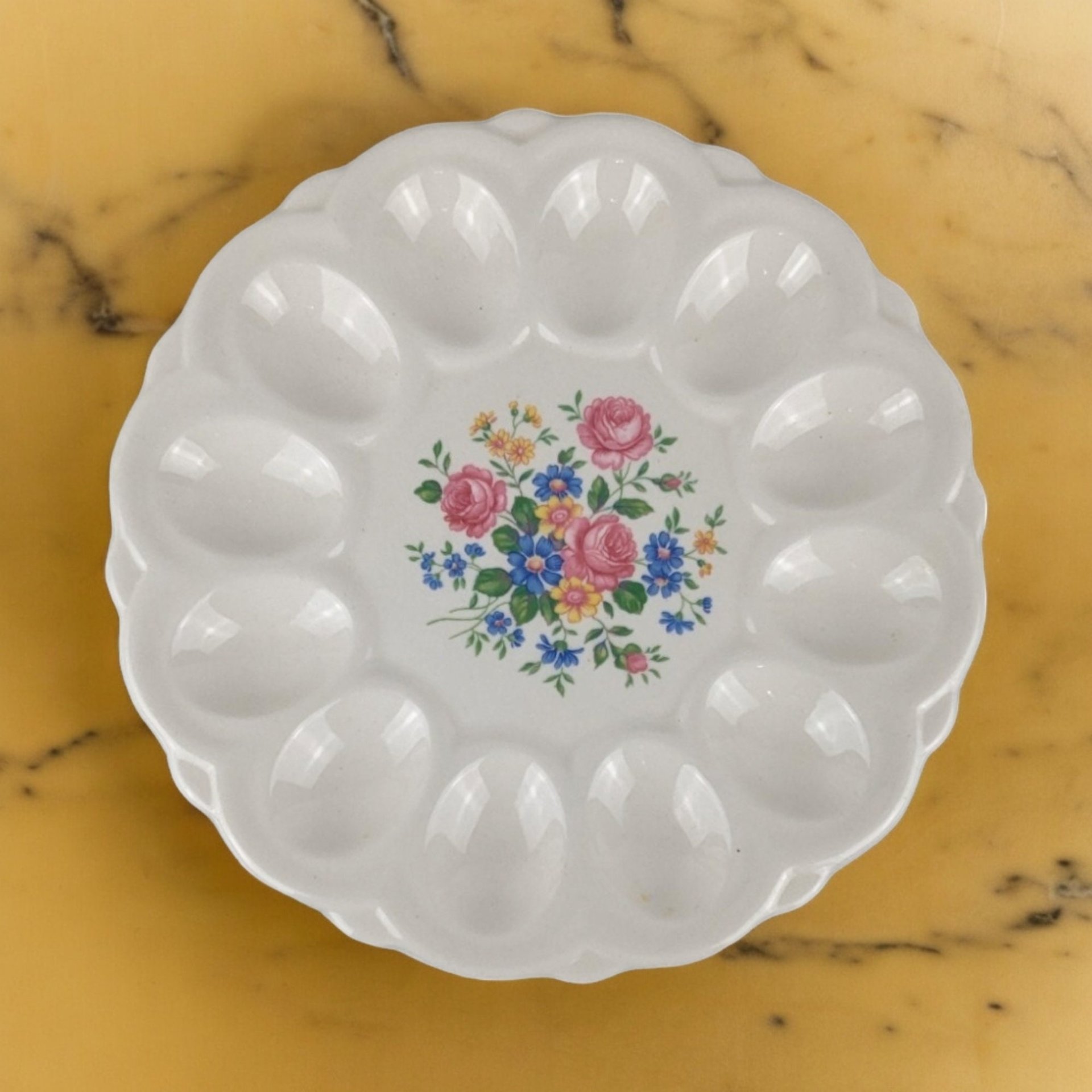 Vintage E&R Floral Ceramic Egg Dish
