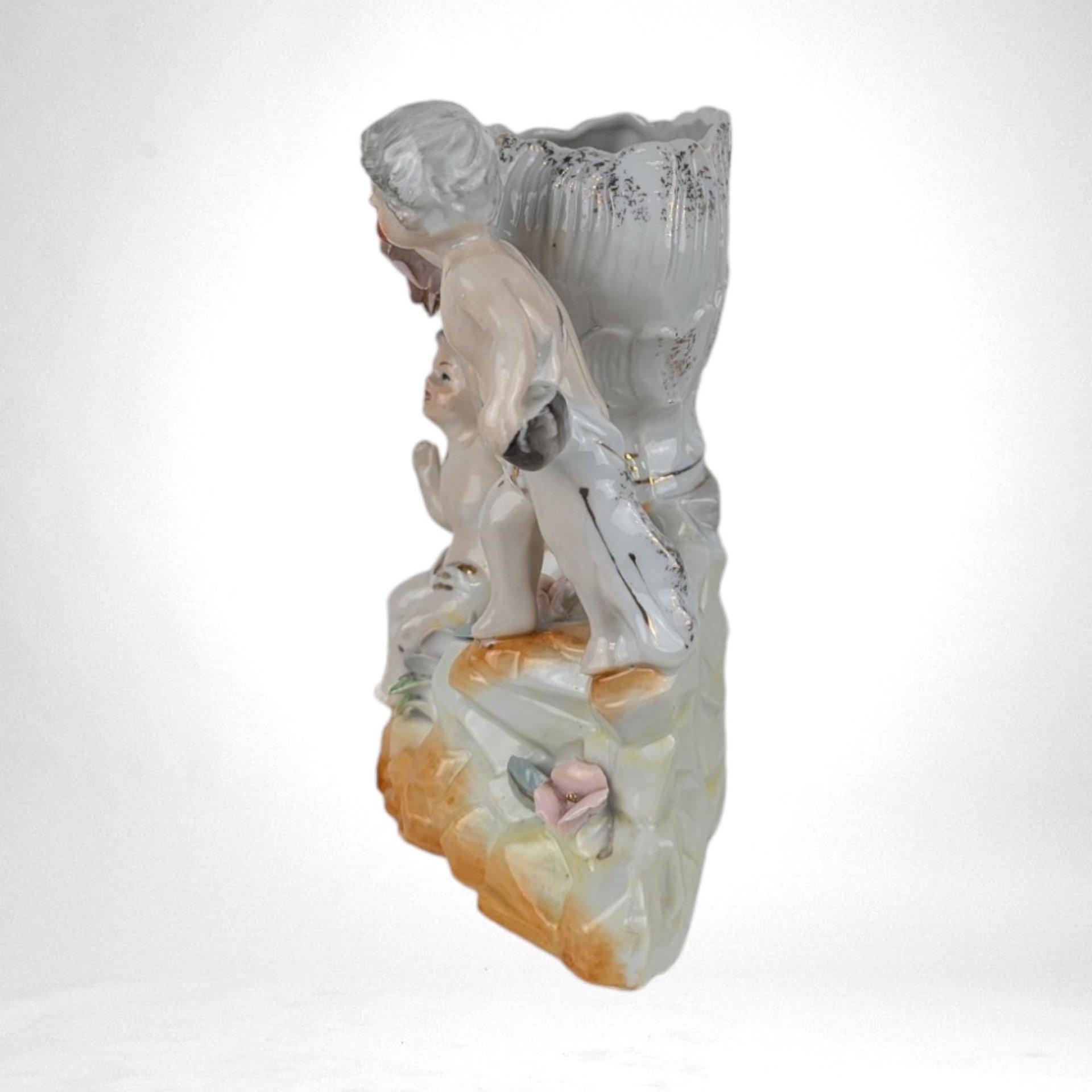 Vintage Porcelain Cherub Planter Vase