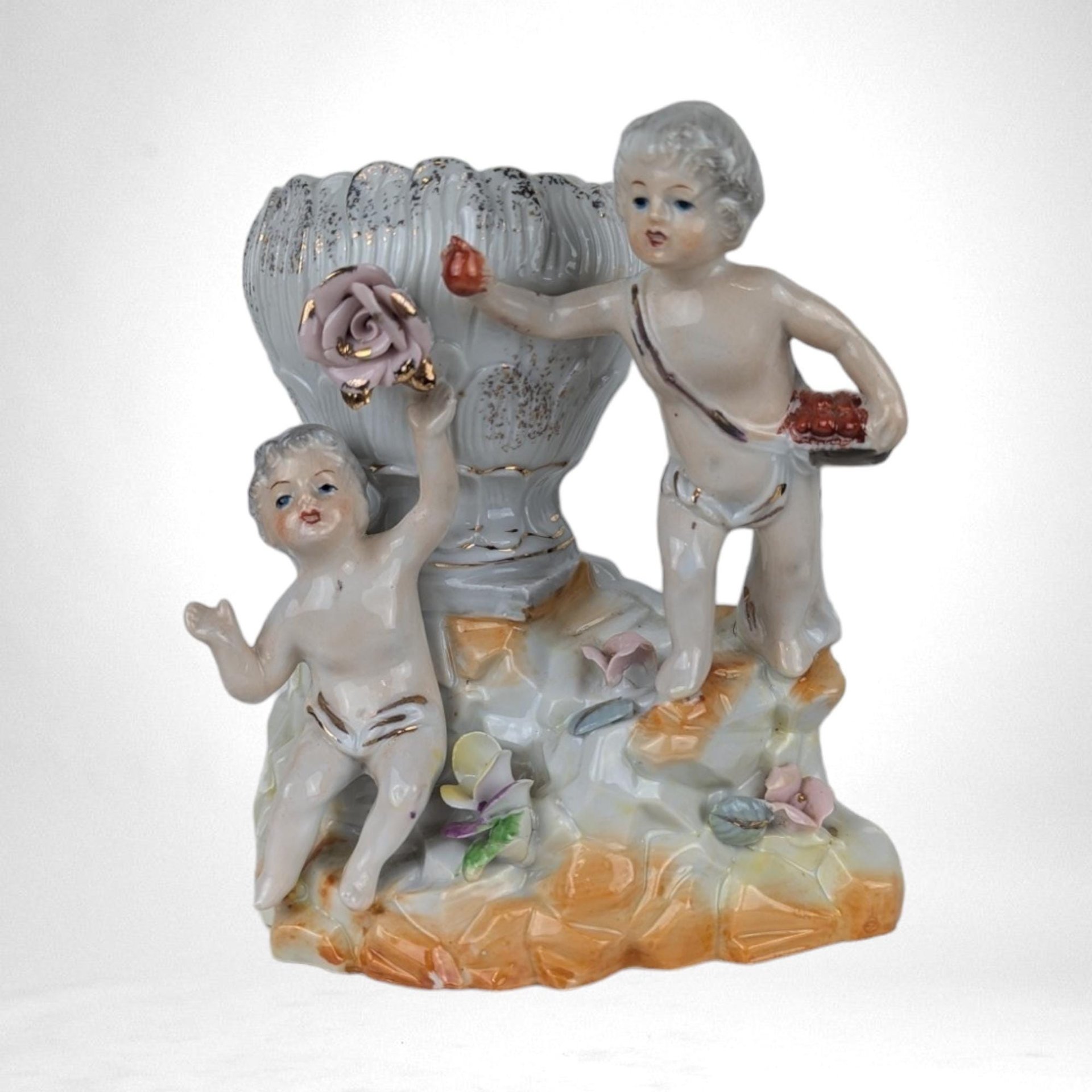 Vintage Porcelain Cherub Planter Vase