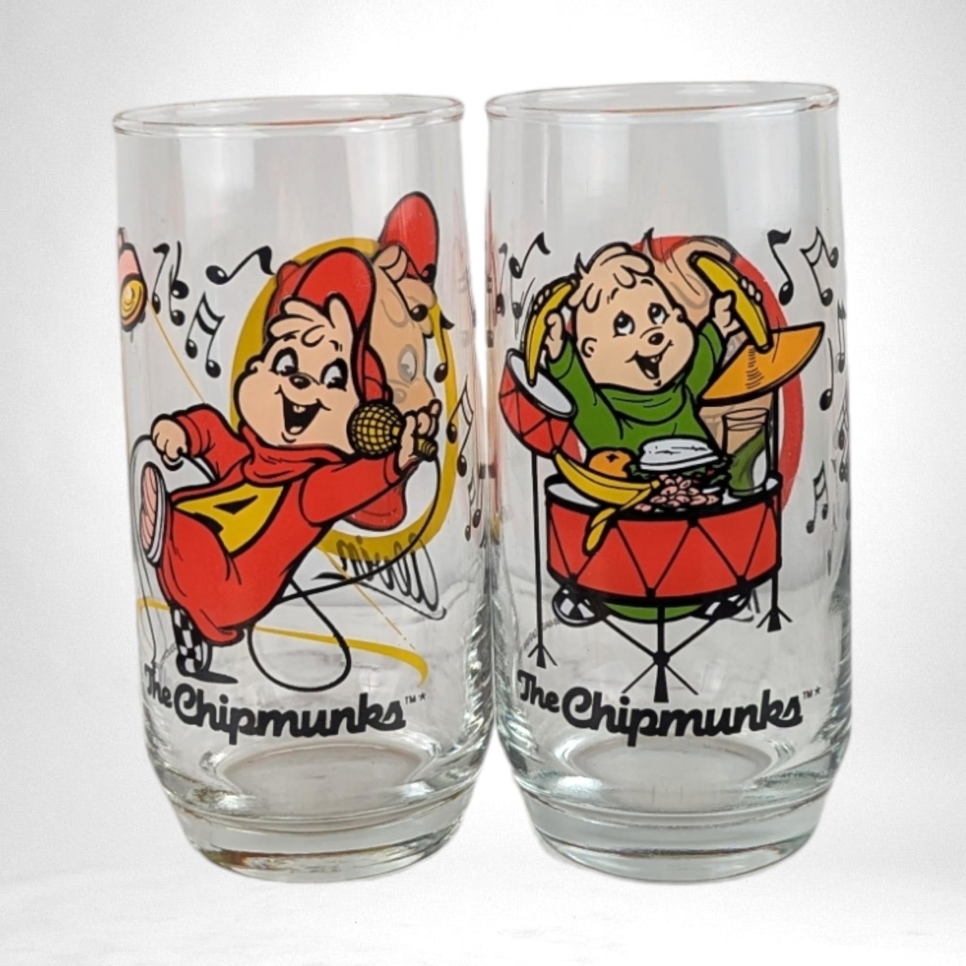 Set of 2 1985 Alvin and the Chipmunks Glasses