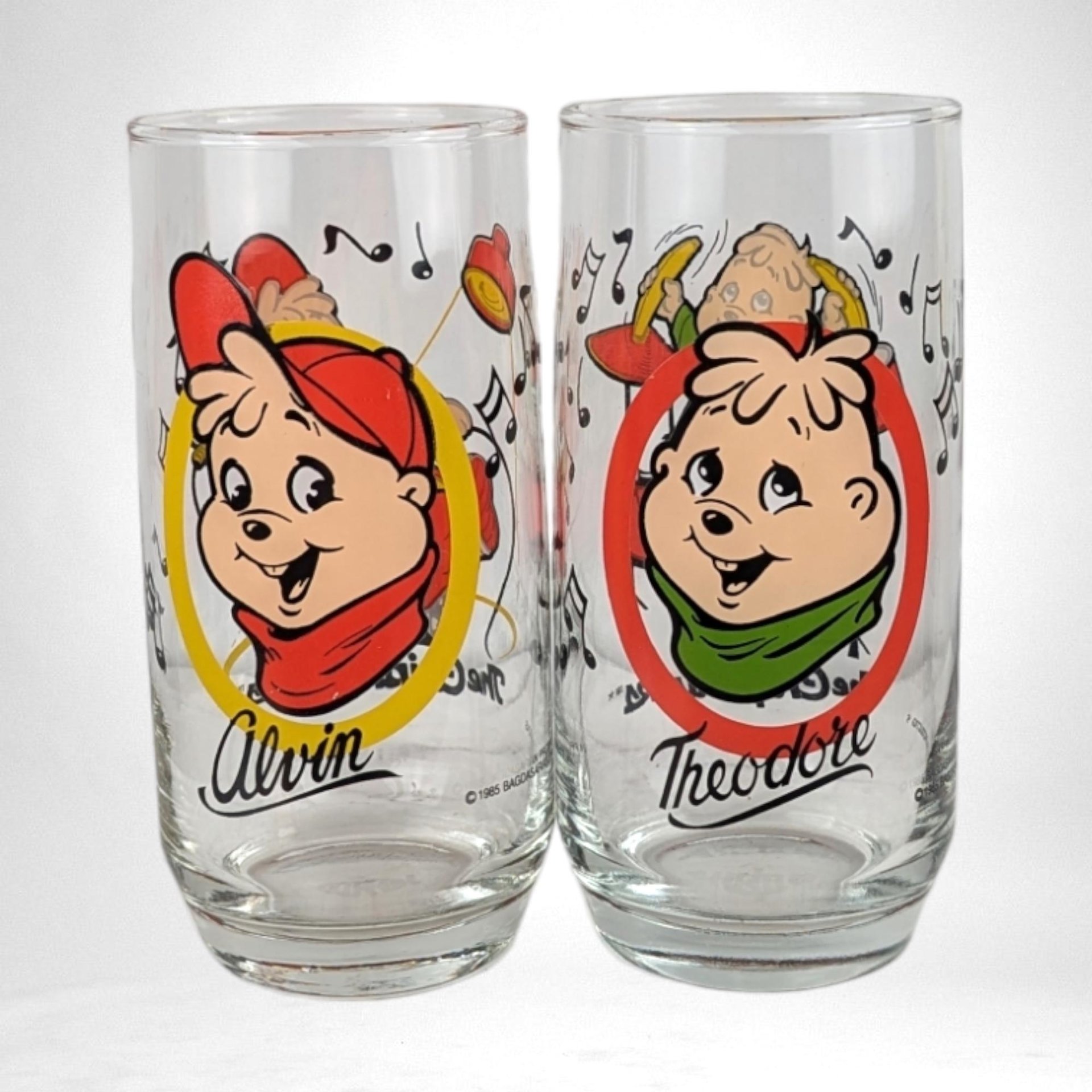Set of 2 1985 Alvin and the Chipmunks Glasses