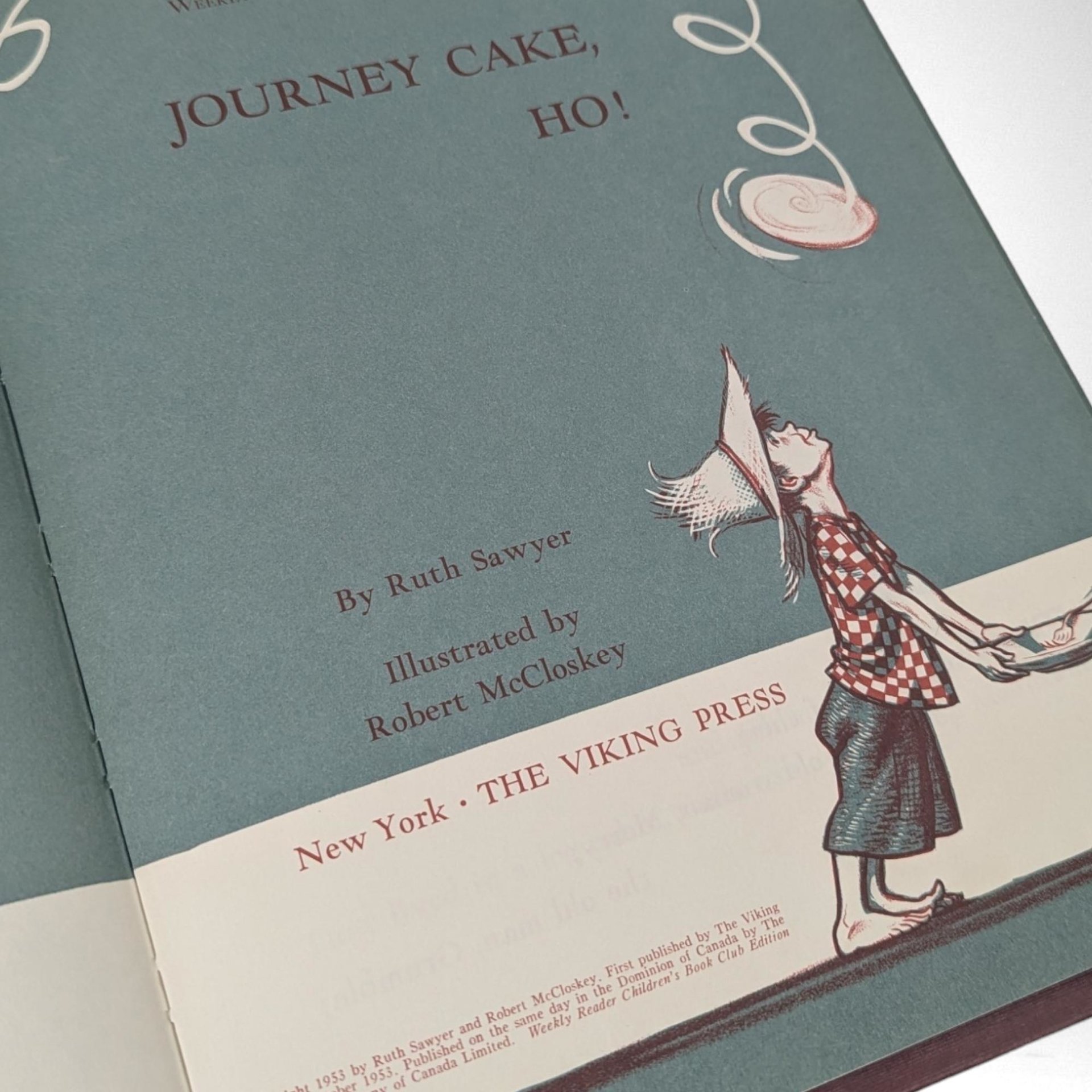 1953 Journey Cake, Ho! by Ruth Sawyer, Illustrated by Robert McCloskey - Vintage Children's Book - Hardcover Book - Mid-Century Kids Book