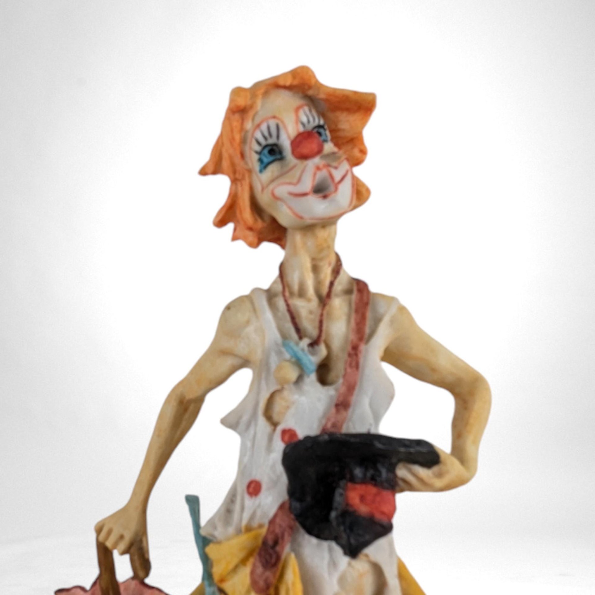 Vintage Resin Clown with Umbrella Figurine (11 3/4”) | Retro Circus Decor | Unique Collectible