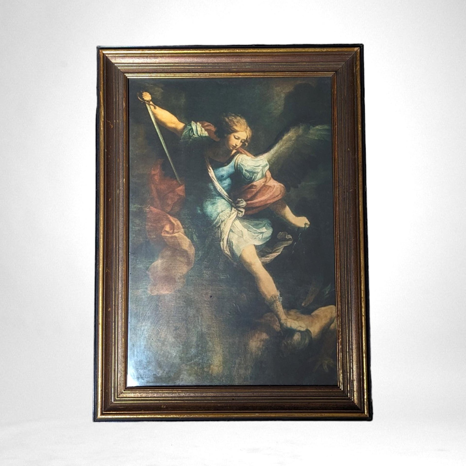 Vintage Print of Angel Michael Defeating Lucifer, 17x13" Framed