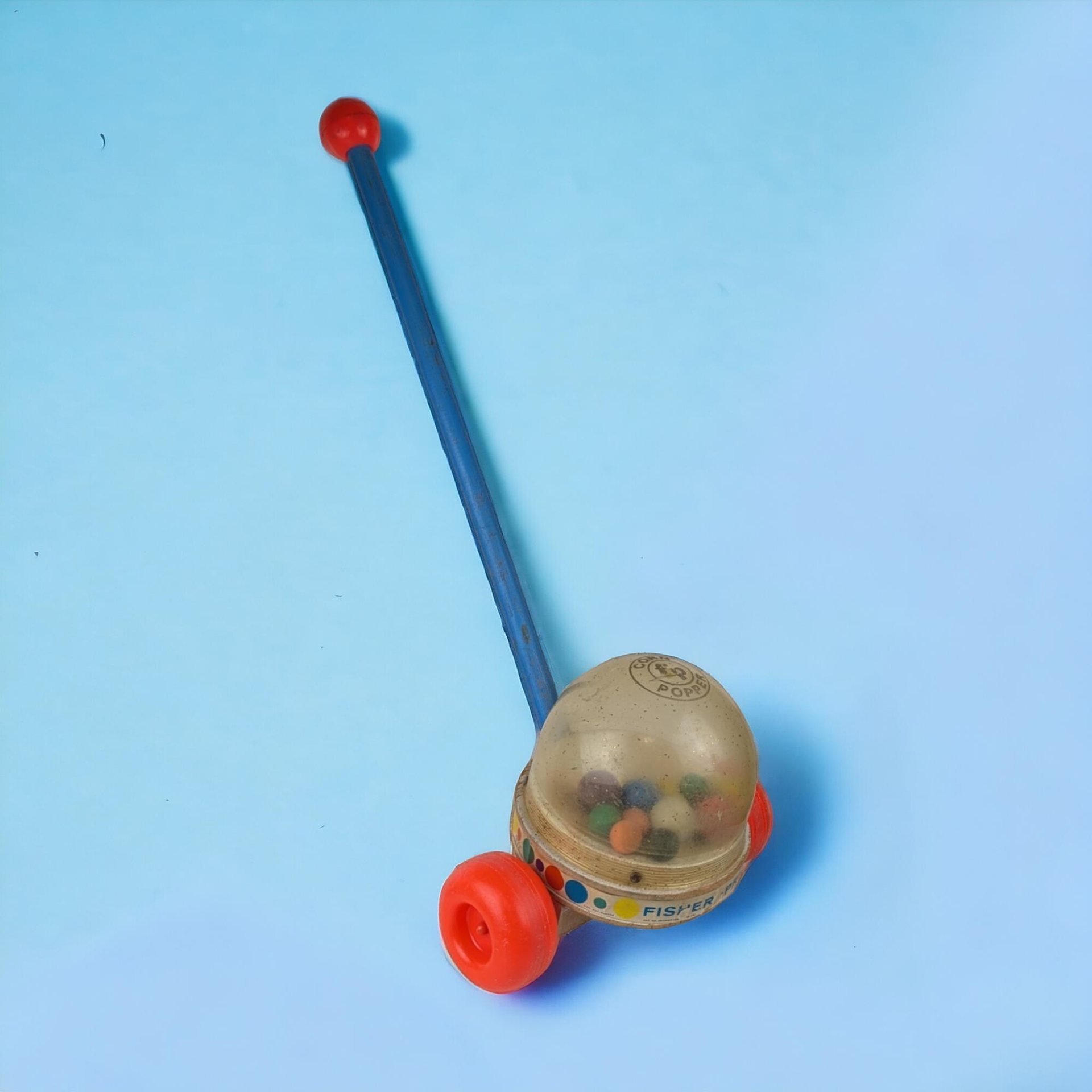 Vintage Fisher-Price Corn Popper Push Toy, 1960s Classic Baby Toy, Retro Playroom Decor, Gift for Collector