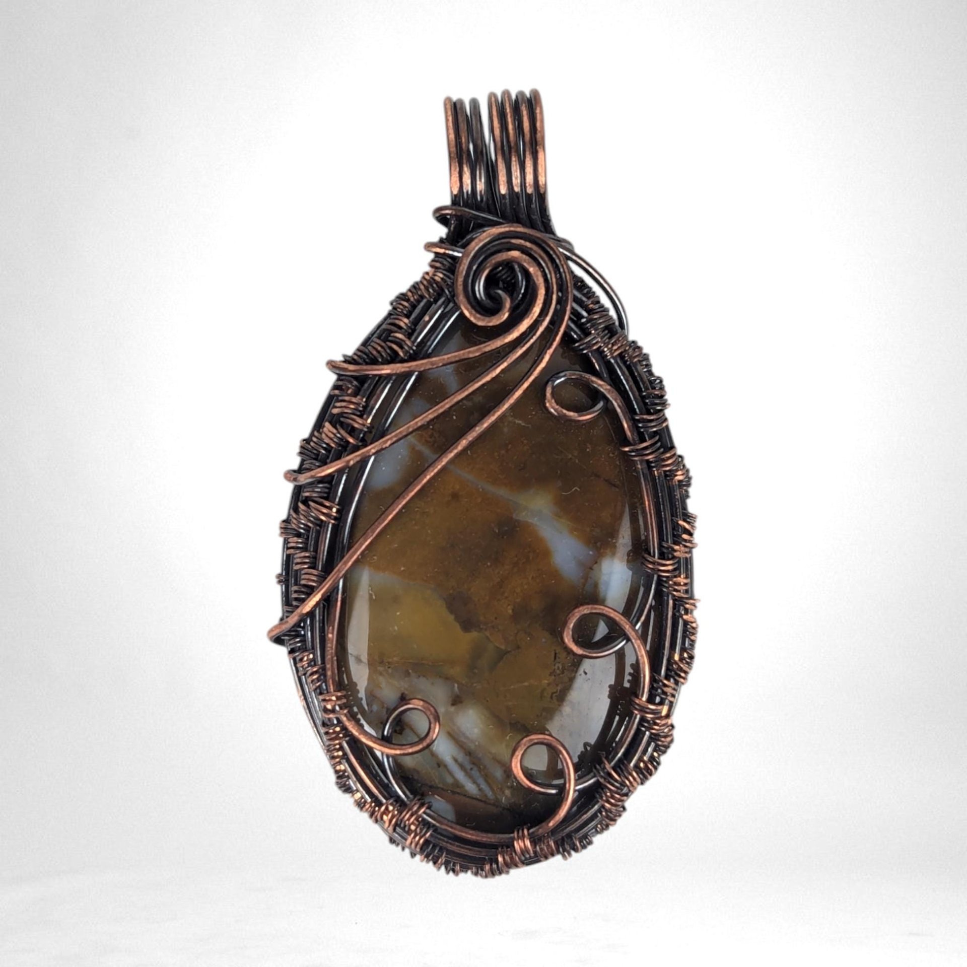 Boho Copper Wire Wrapped Agate Pendant | Earth Tones | 2" Long | Handmade Jewelry | Unique Gift for Women