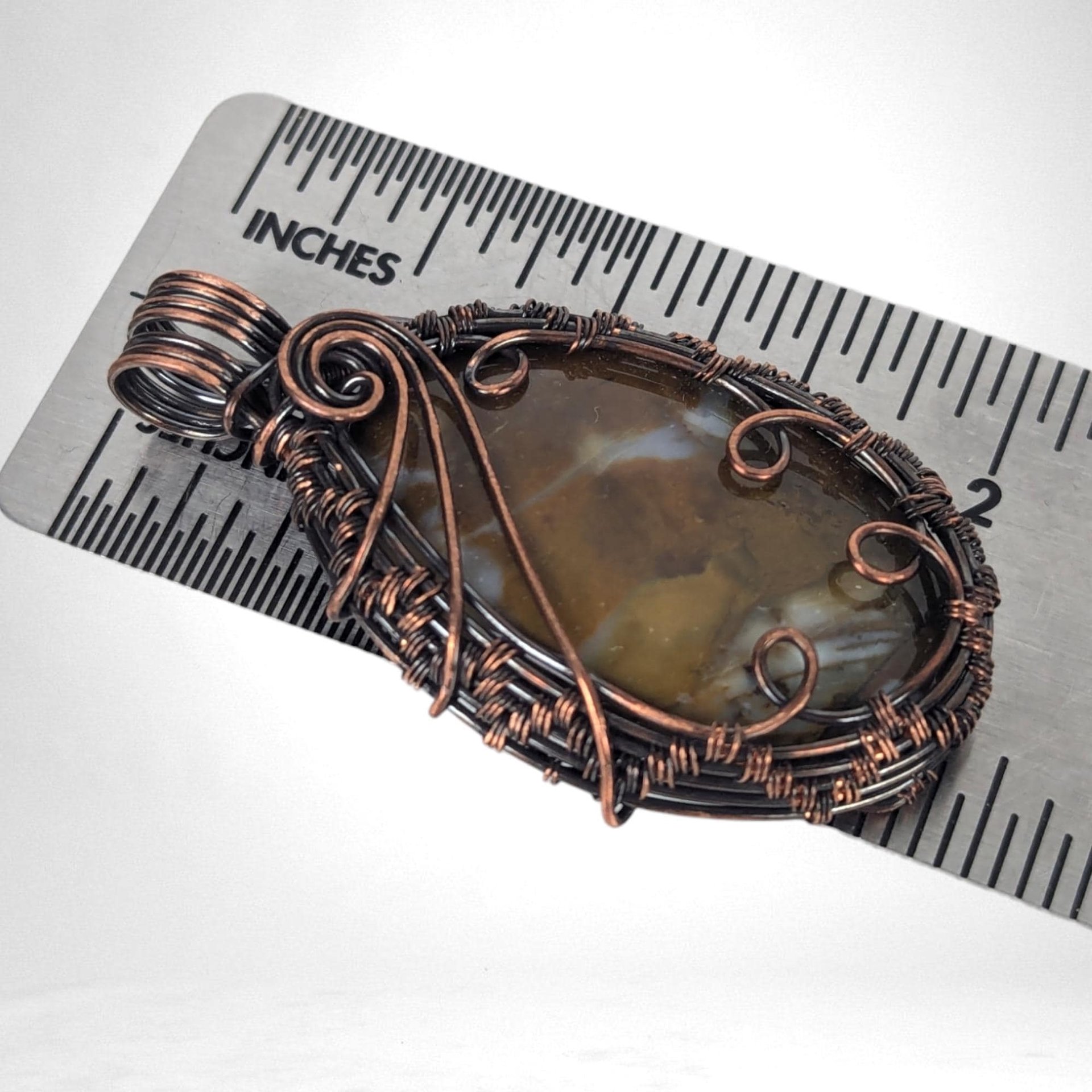 Boho Copper Wire Wrapped Agate Pendant | Earth Tones | 2" Long | Handmade Jewelry | Unique Gift for Women