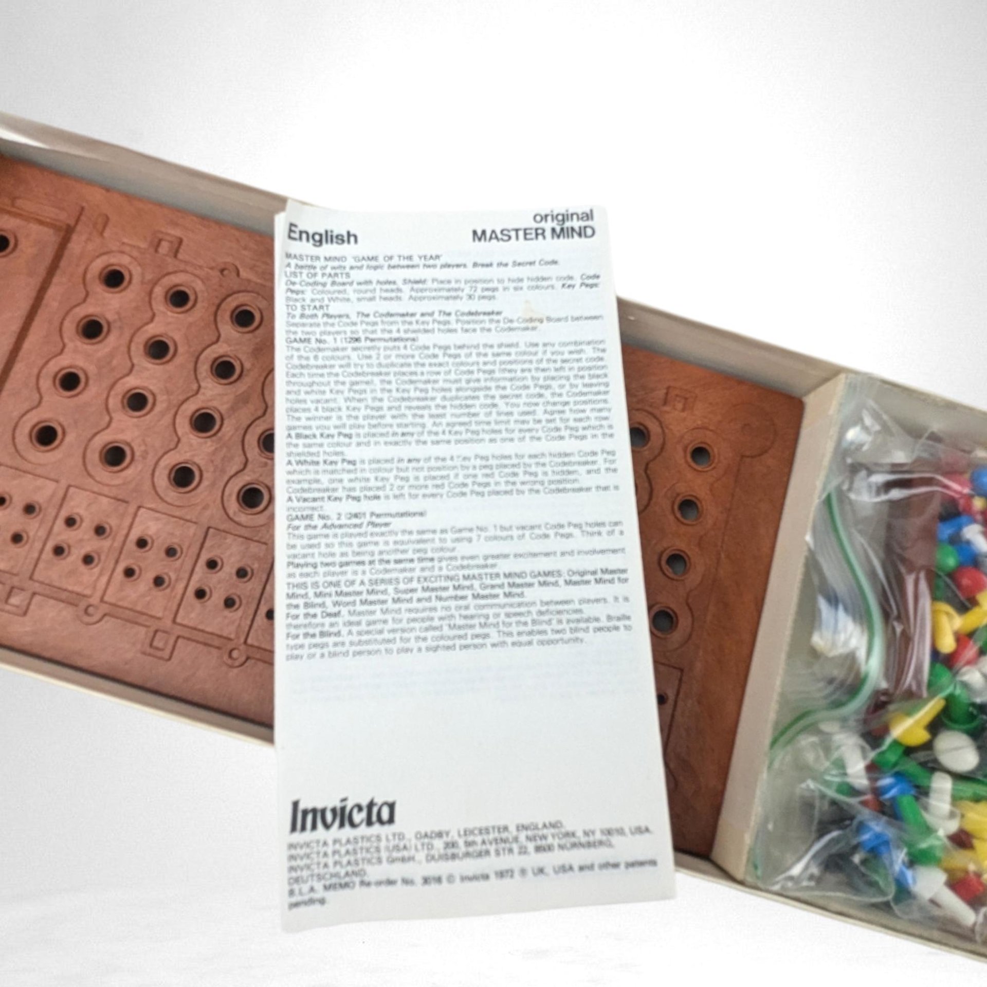 Vintage 1972 Invicta Mastermind Game | Complete with Instructions | Classic Strategy Game