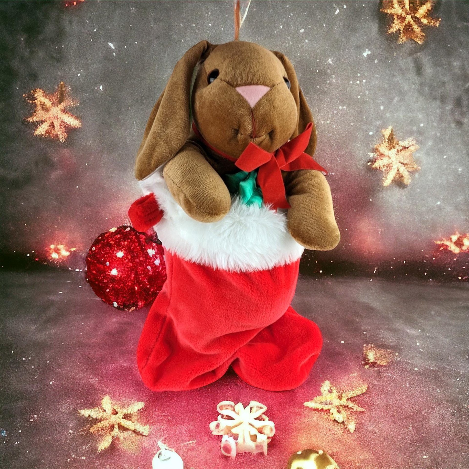 1985 Rabbit Ears Velveteen Rabbit Stocking Plush Toy 14" – Vintage Holiday Decor & Collectible Stuffed Animal