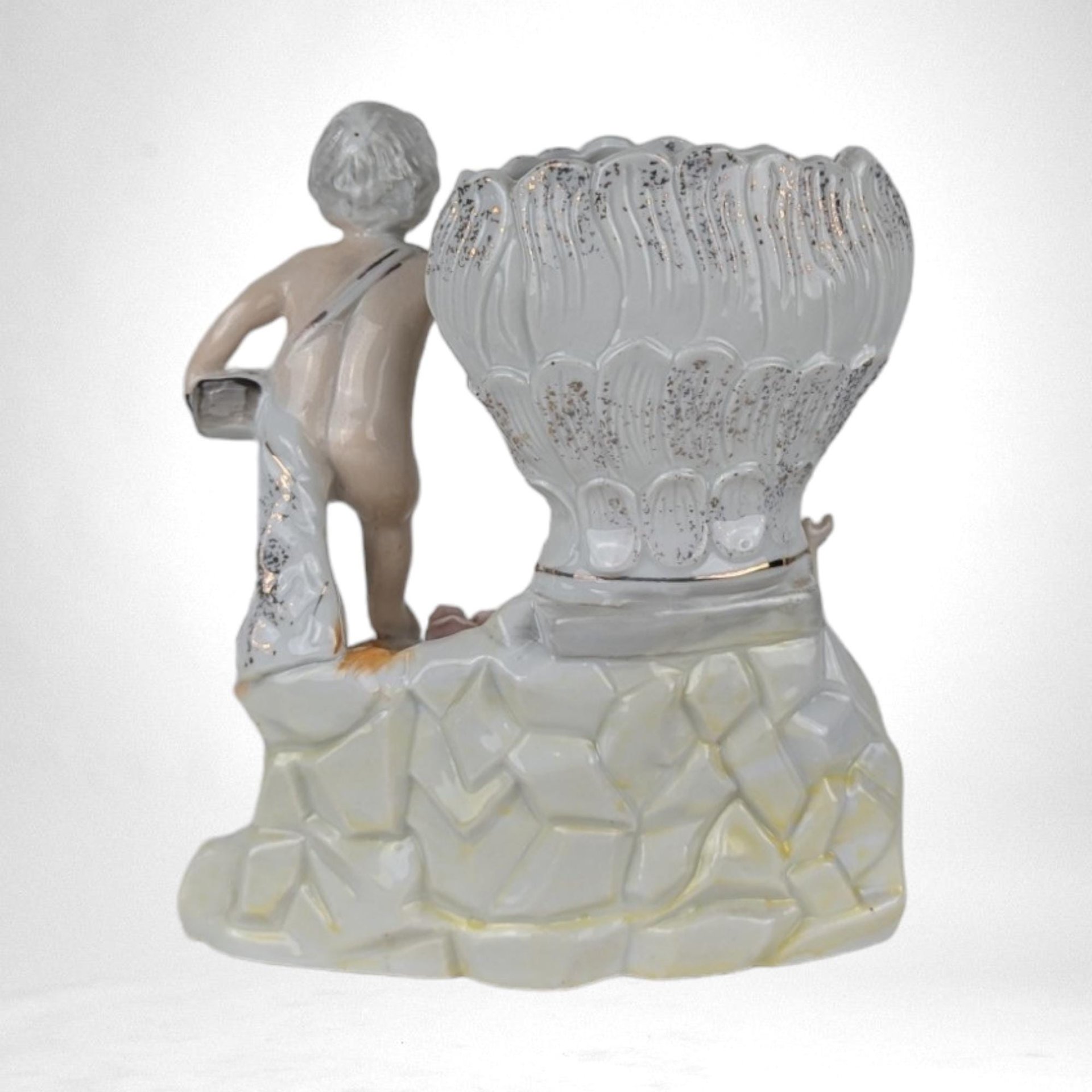 Vintage Porcelain Cherub Planter Vase