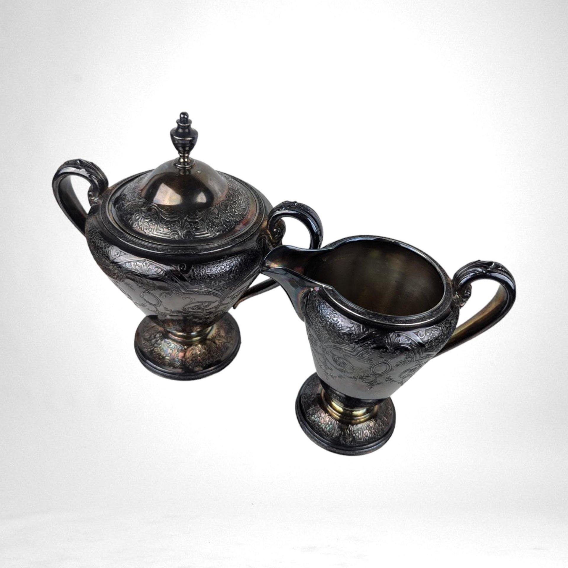 Vintage Wilcox International Silver Plated Coffee Set, Paisley Pattern, 7032, Coffee Pot, Creamer and Sugar