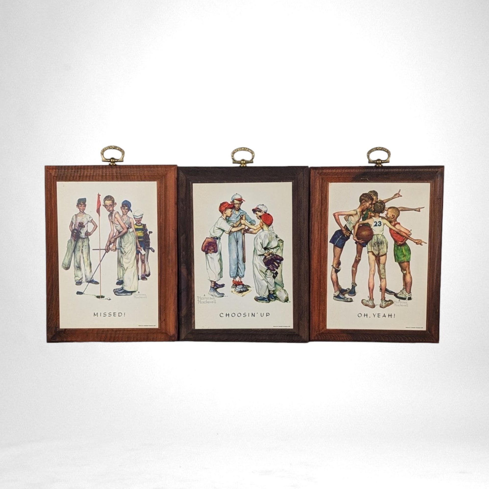 Set of 3 Normal Rockwell Sports Wood Wall Art (7x5")