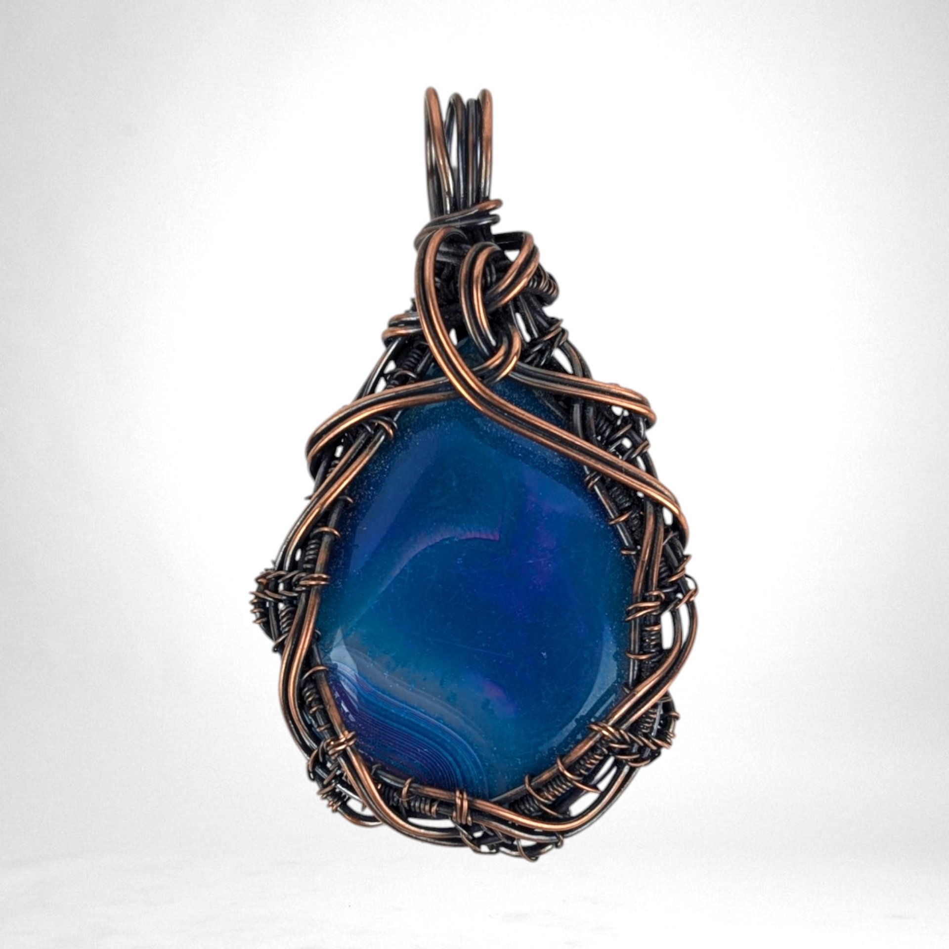 Handmade Copper Wire Wrapped Blue Agate Pendant | Unique Gift for Her | Oxidized Copper | Gemstone Pendant |  Artisan Jewelry