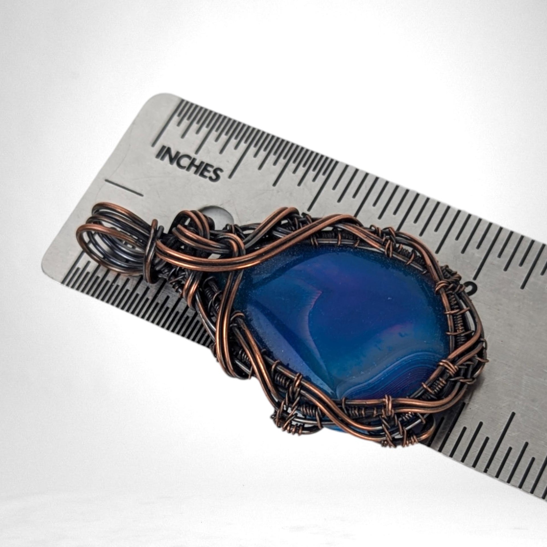 Handmade Copper Wire Wrapped Blue Agate Pendant | Unique Gift for Her | Oxidized Copper | Gemstone Pendant |  Artisan Jewelry
