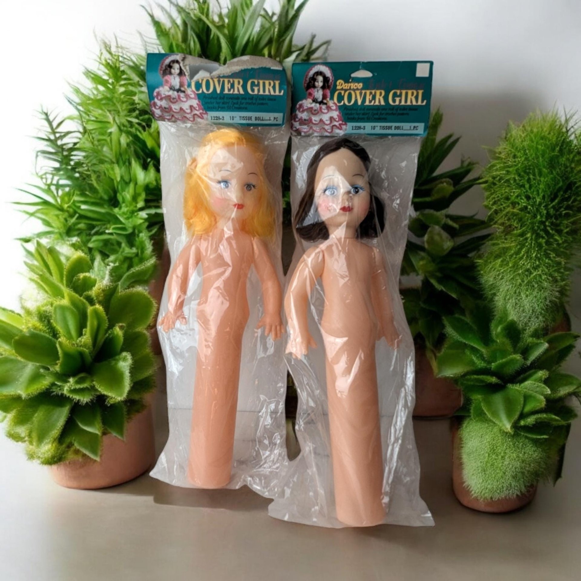 Set of 2 Vintage Darice Toilet Tissue Cover Girls