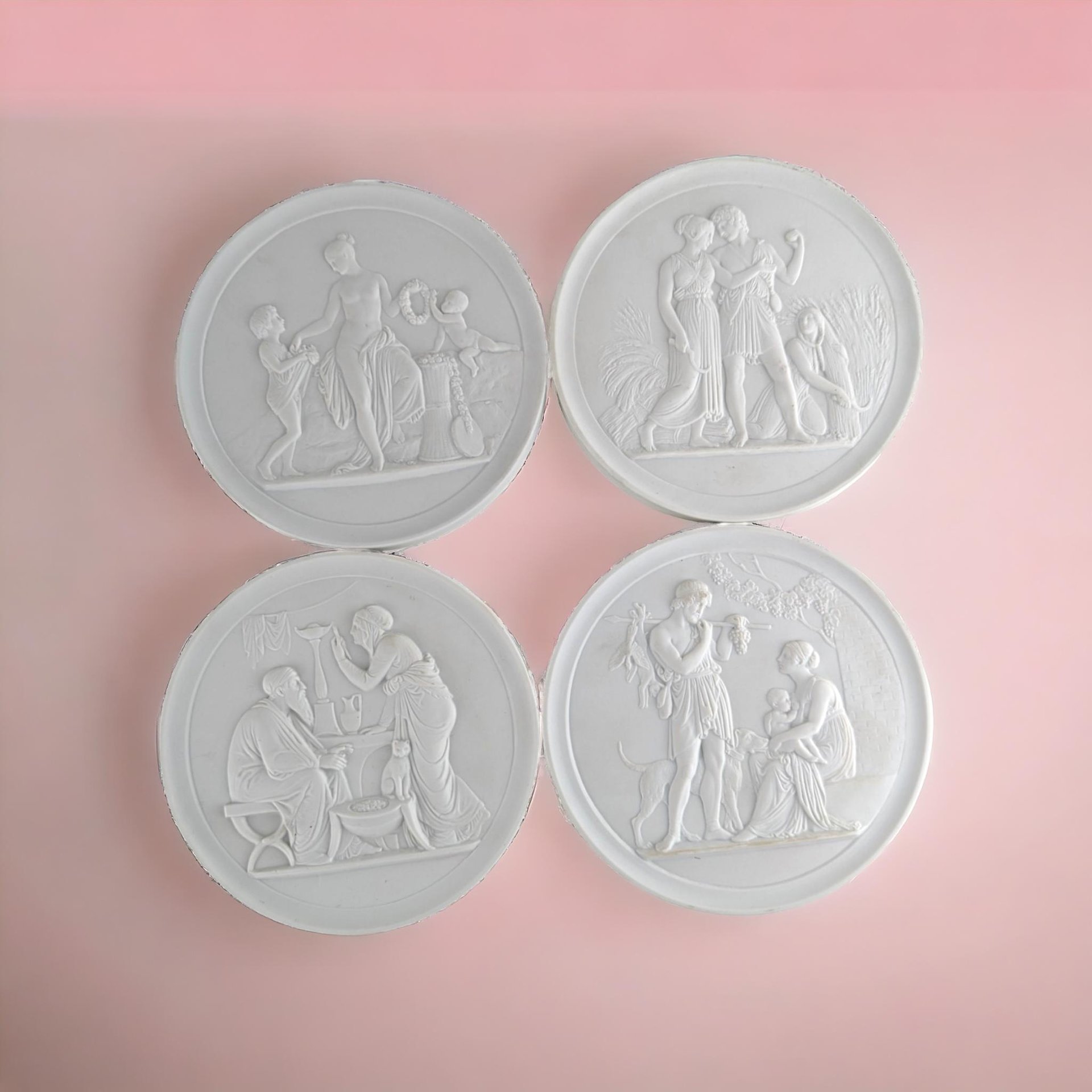 Vintage Royal Copenhagen Bisque Plaques | Set of 4 | Neoclassical Wall Decor |  White Porcelain Plaques |  Collectible Plates