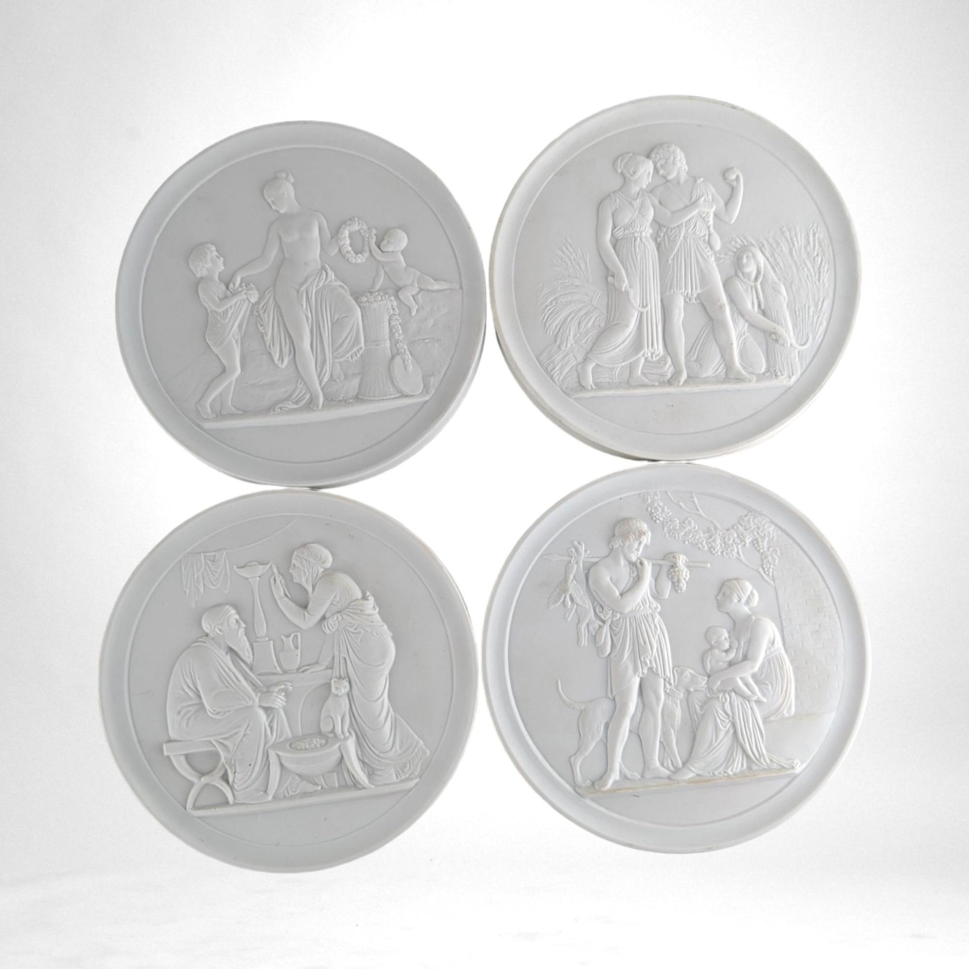 Vintage Royal Copenhagen Bisque Plaques | Set of 4 | Neoclassical Wall Decor |  White Porcelain Plaques |  Collectible Plates