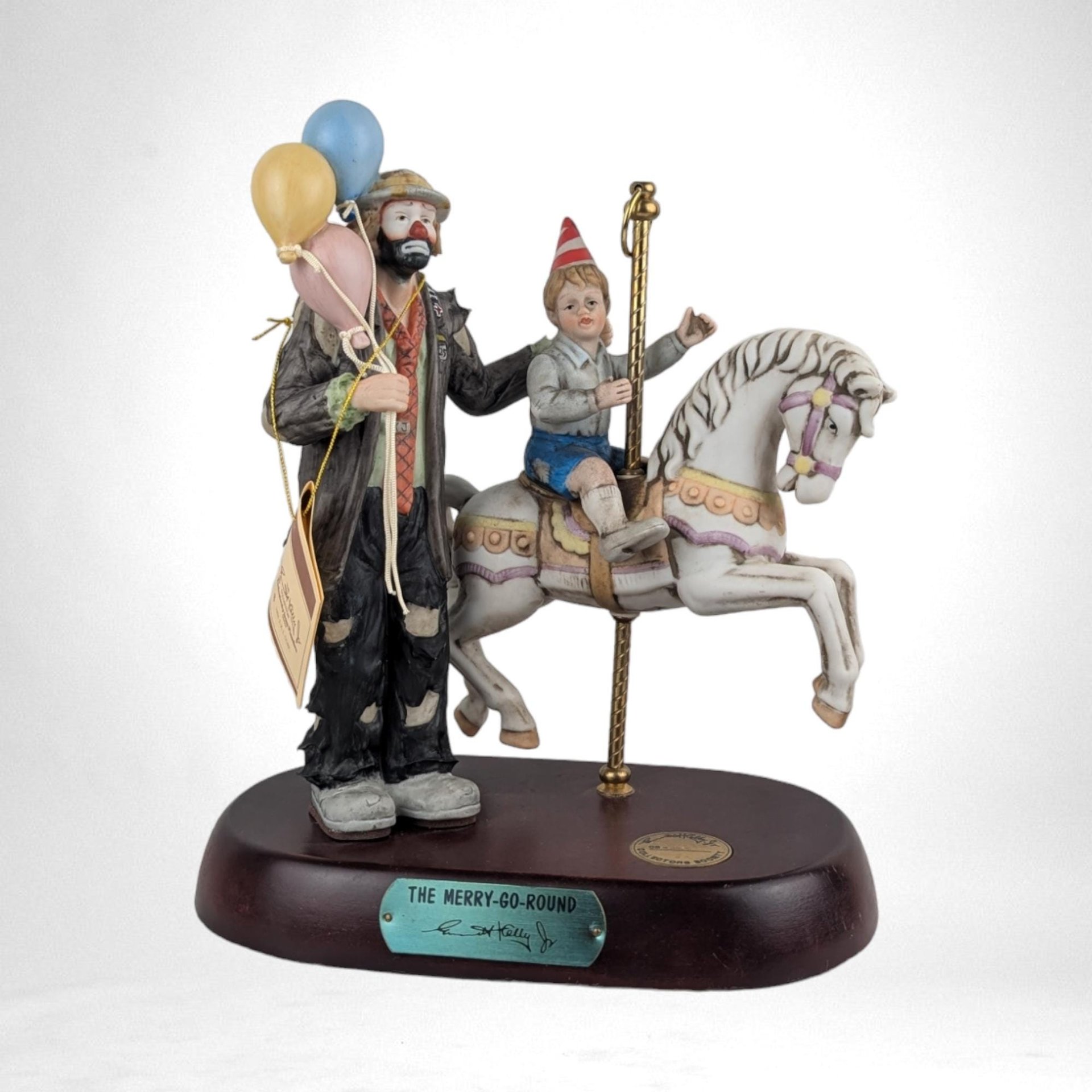 Vintage 1989 Emmett Kelly Jr. "The Merry-Go-Round" Porcelain Figurine - Limited Edition Clown with Child - Circus Collectible
