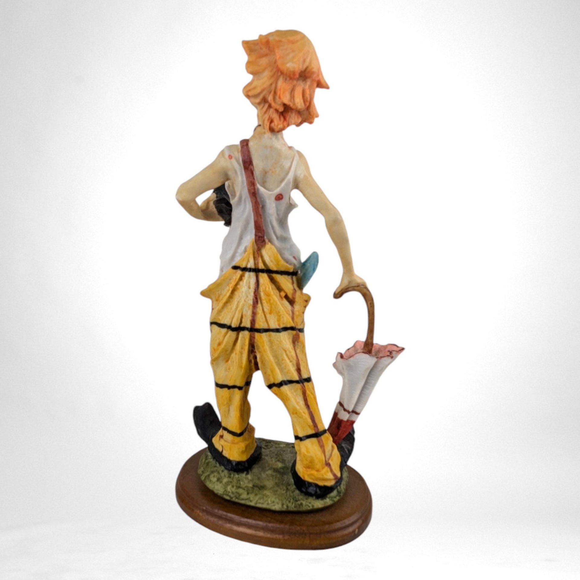 Vintage Resin Clown with Umbrella Figurine (11 3/4”) | Retro Circus Decor | Unique Collectible