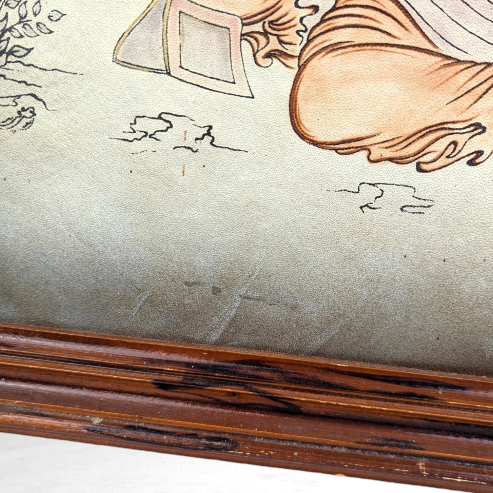 Vintage Framed Persian Painting on Leather | Unique Wall Art | 26.25 x 15"