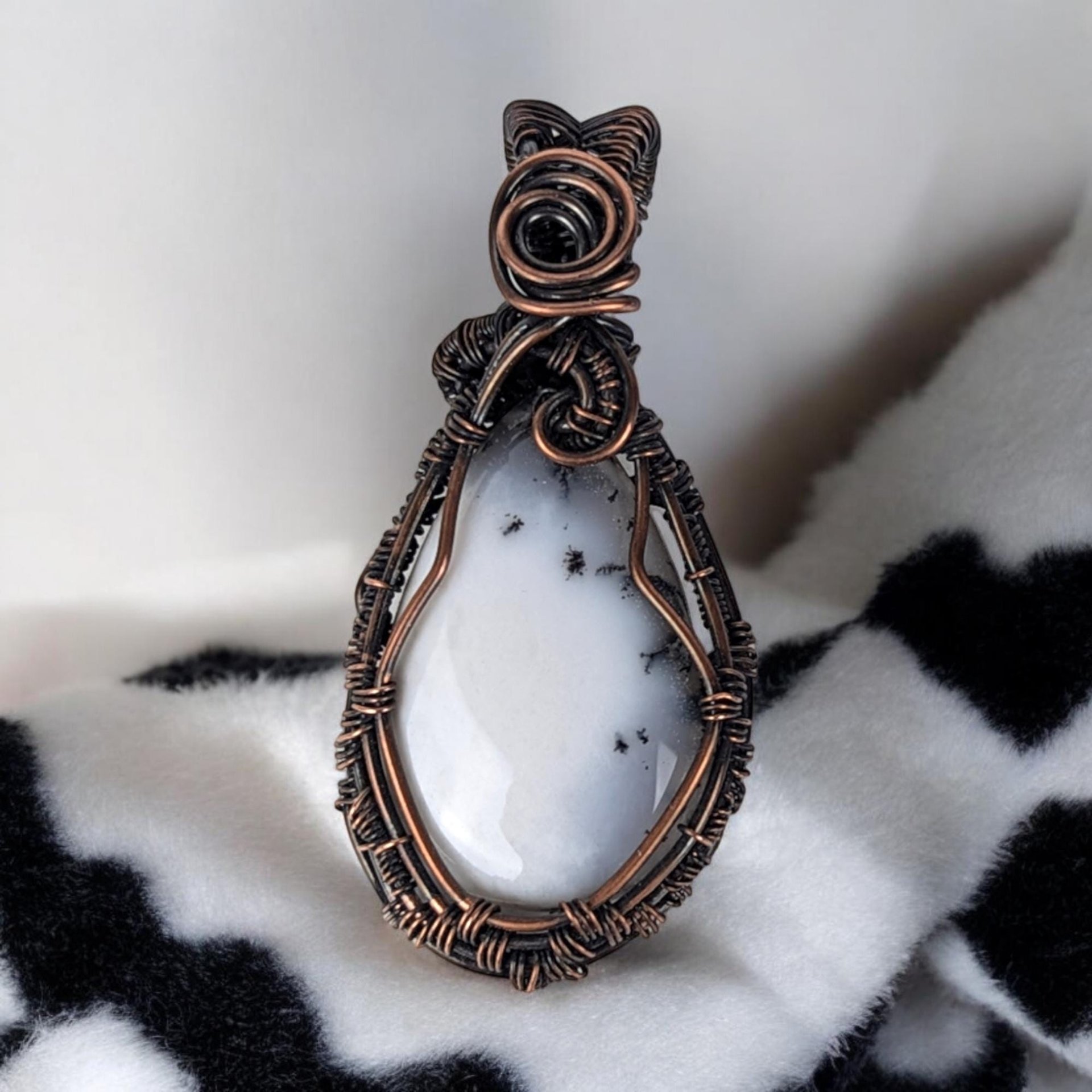 Copper Wire Wrapped Dendritic Opal Pendant | Unique Artisan Jewelry | Handmade Natural Stone Necklace | Bohemian Style Gift for Her