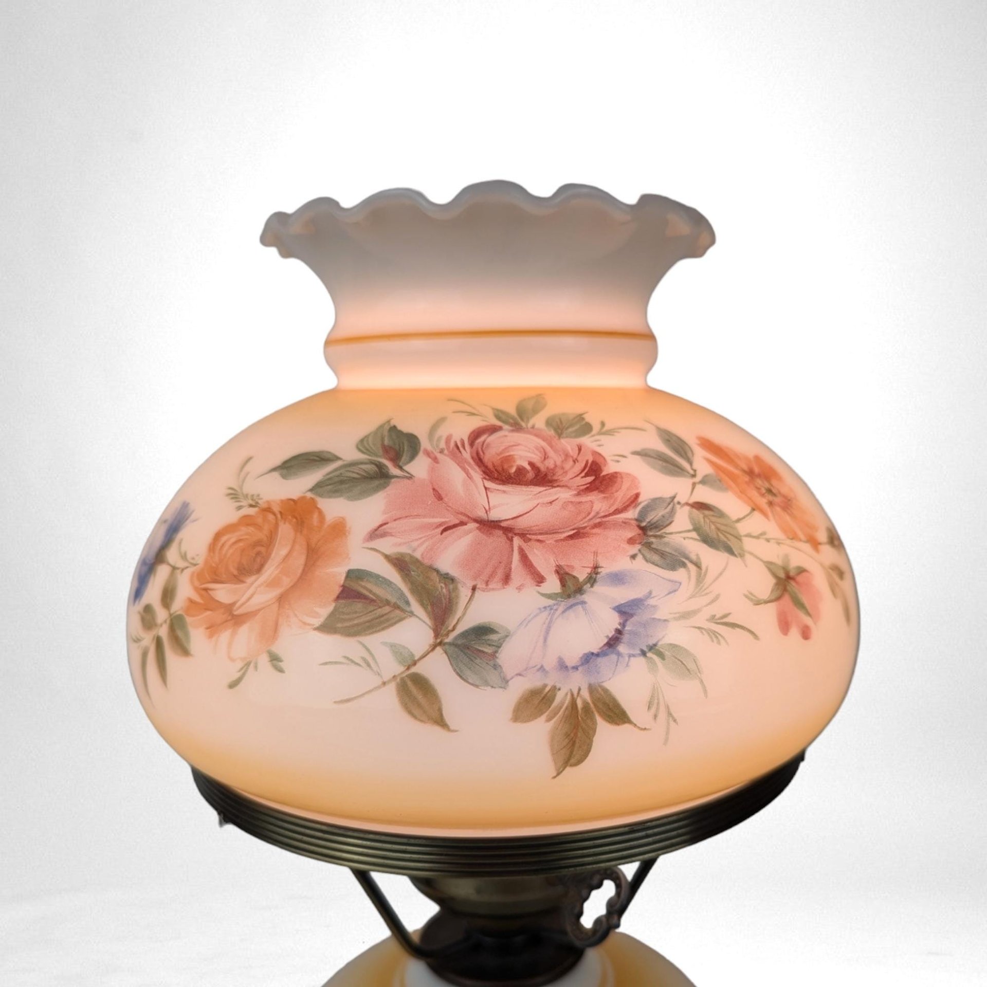 Vintage L&L WMC Floral Hurricane Lamp, 1970s Gone With The Wind Style