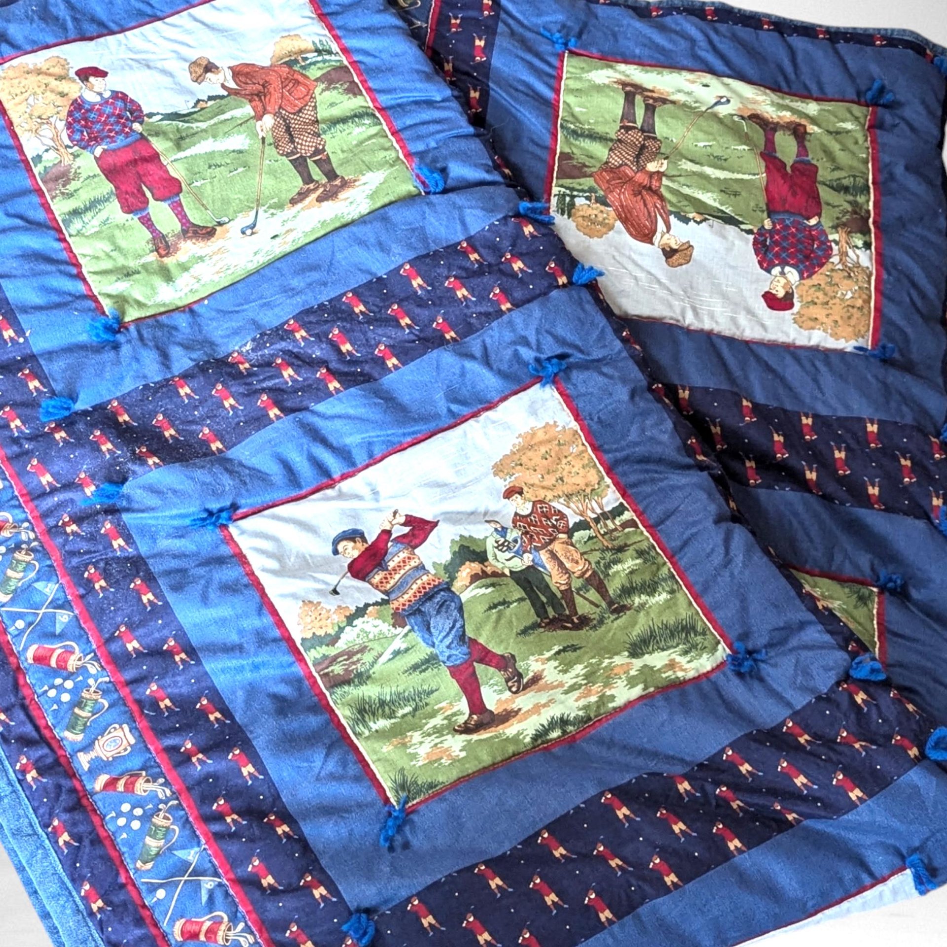 Vintage Handmade Golfing Theme Throw Blanket 68"x44" | Golfer Gift | Sports Decor