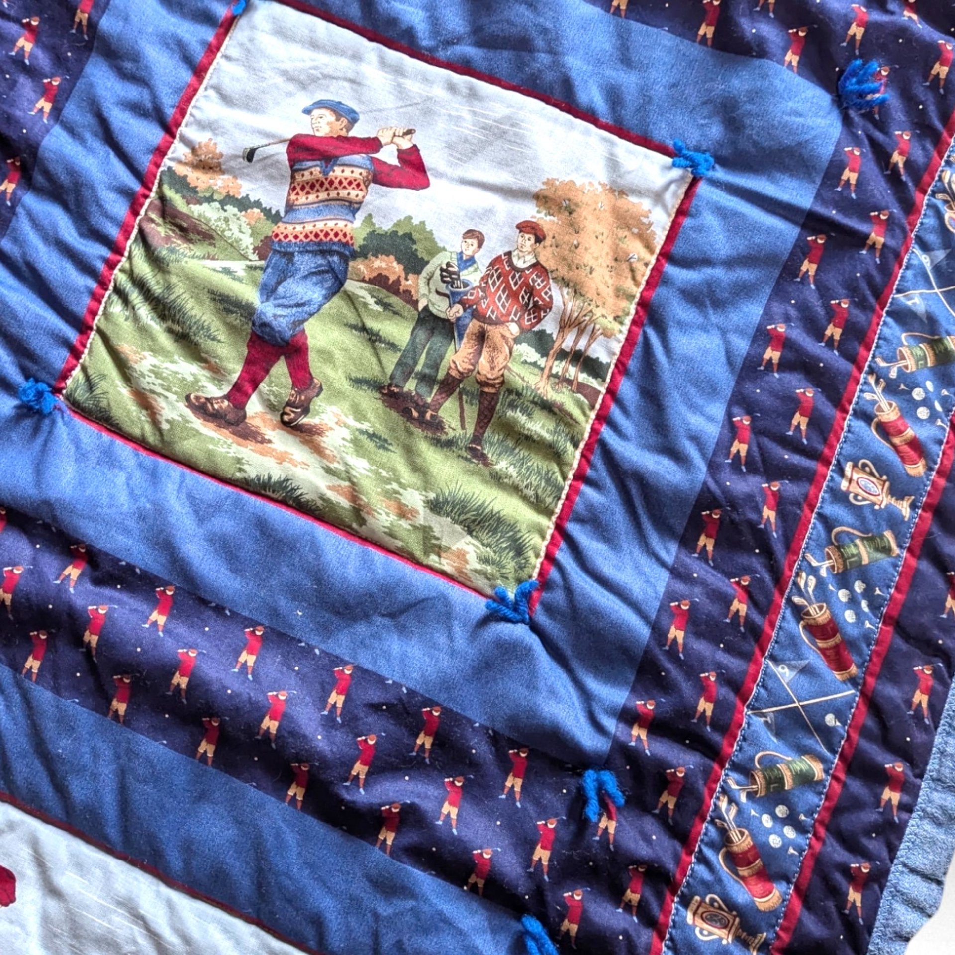 Vintage Handmade Golfing Theme Throw Blanket 68"x44" | Golfer Gift | Sports Decor