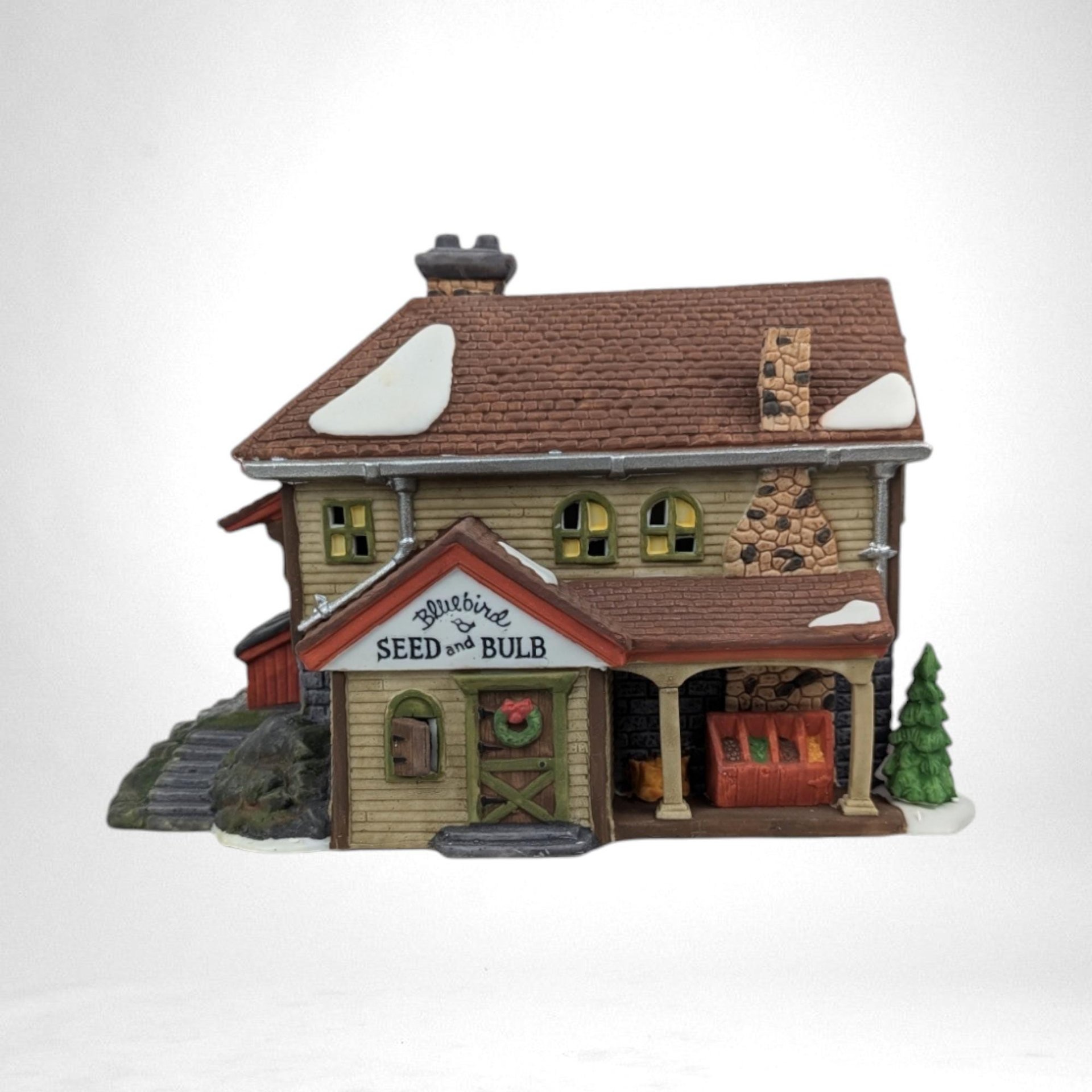 Vintage 1992 Dept 56 New England Village Bluebird Seed & Bulb | Light Up Building | Christmas Village Decor