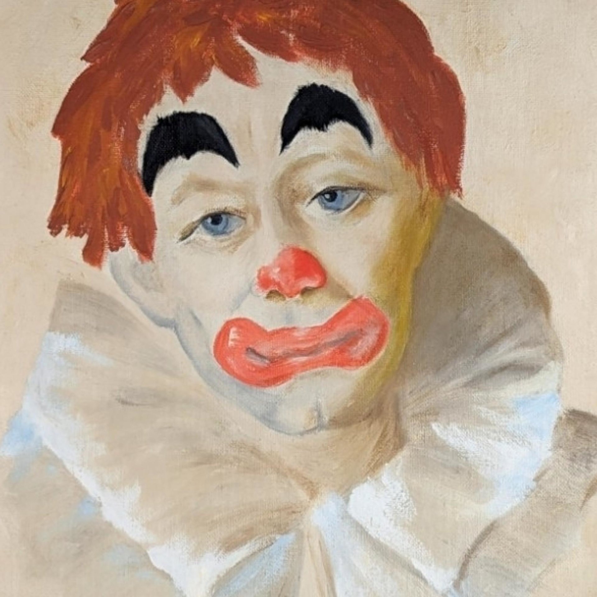 Vintage 1965 Clown Acrylic Painting Reproduction | 17 1/2" x 14" Framed | Whimsical Wall Art | Circus Decor