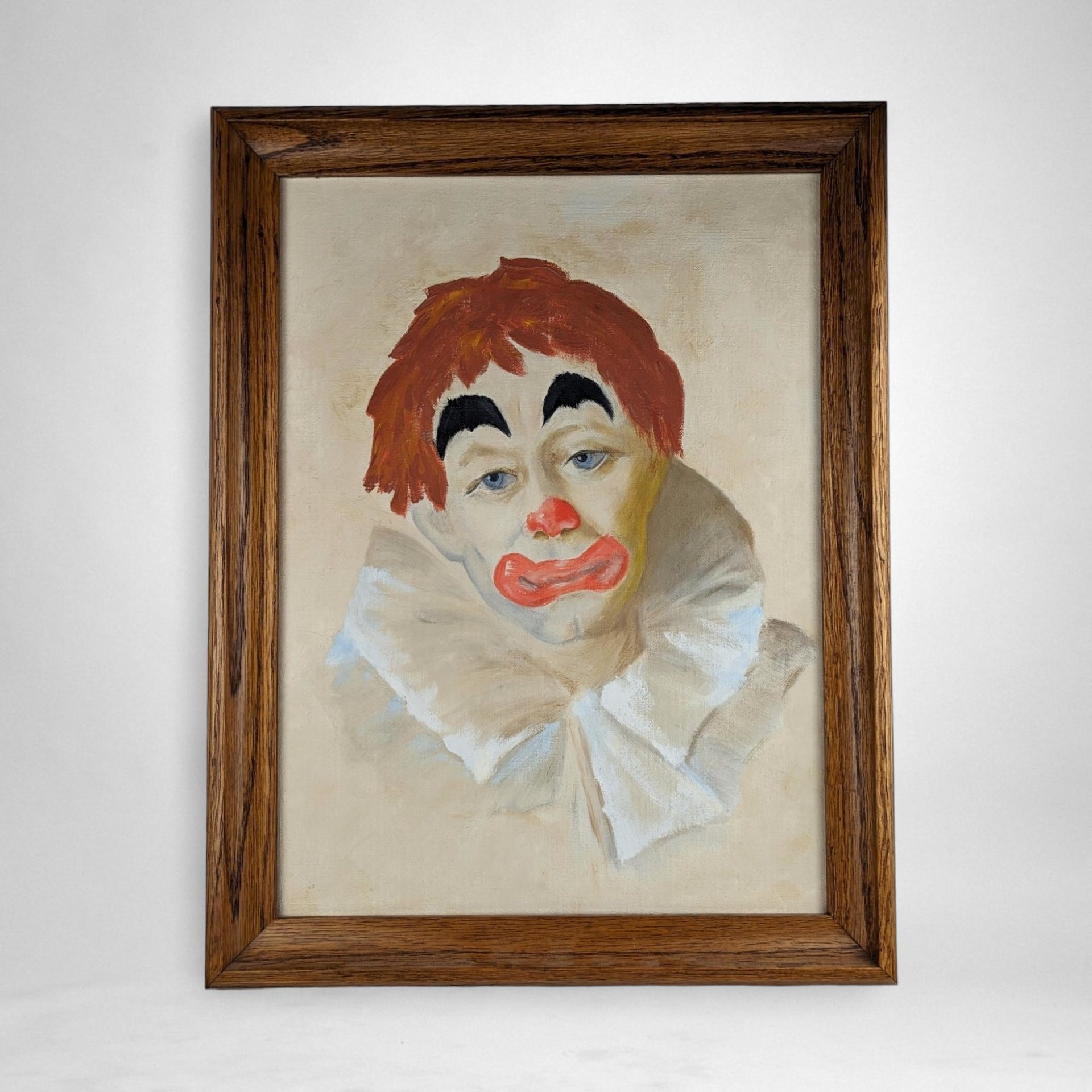 Vintage 1965 Clown Acrylic Painting Reproduction | 17 1/2" x 14" Framed | Whimsical Wall Art | Circus Decor