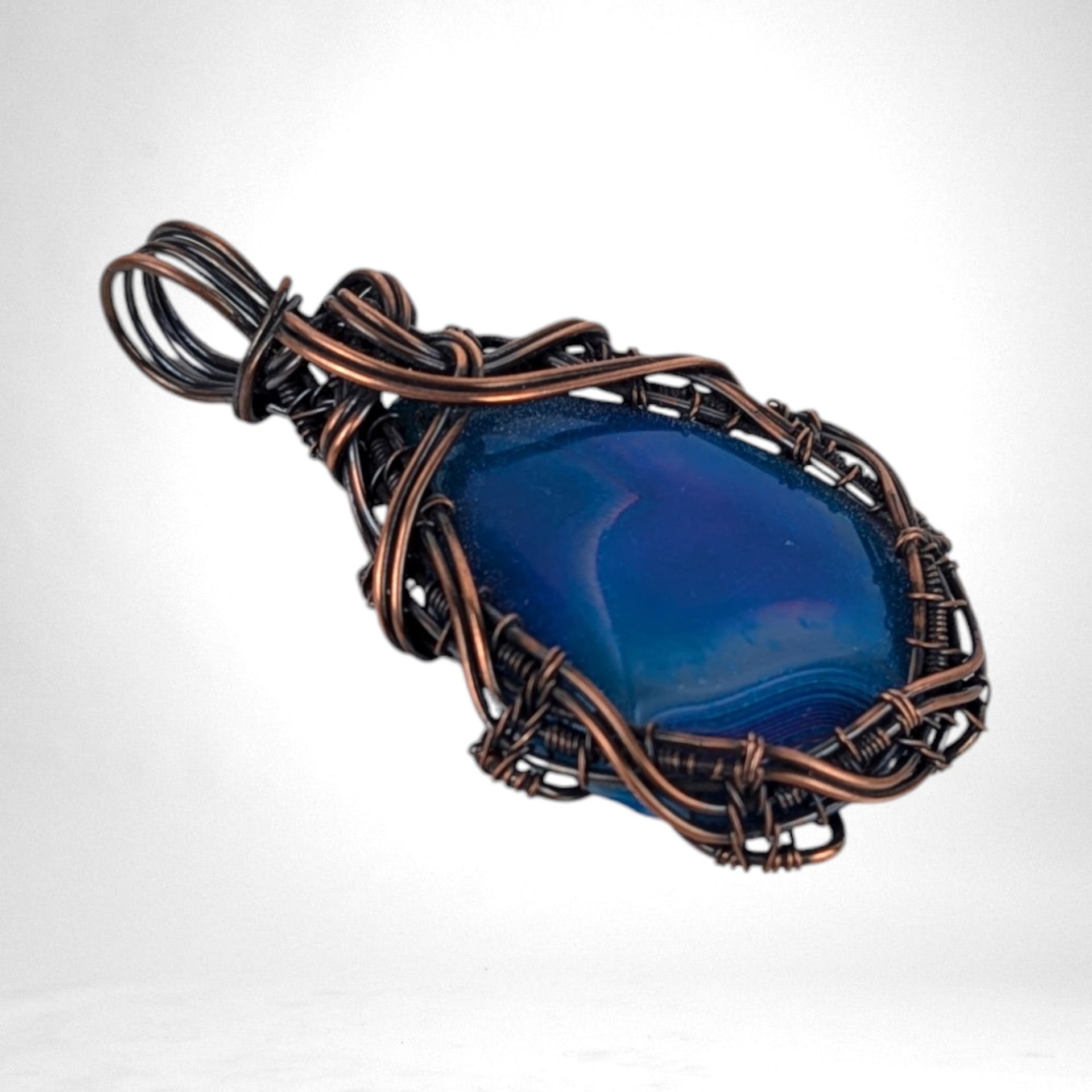 Handmade Copper Wire Wrapped Blue Agate Pendant | Unique Gift for Her | Oxidized Copper | Gemstone Pendant |  Artisan Jewelry