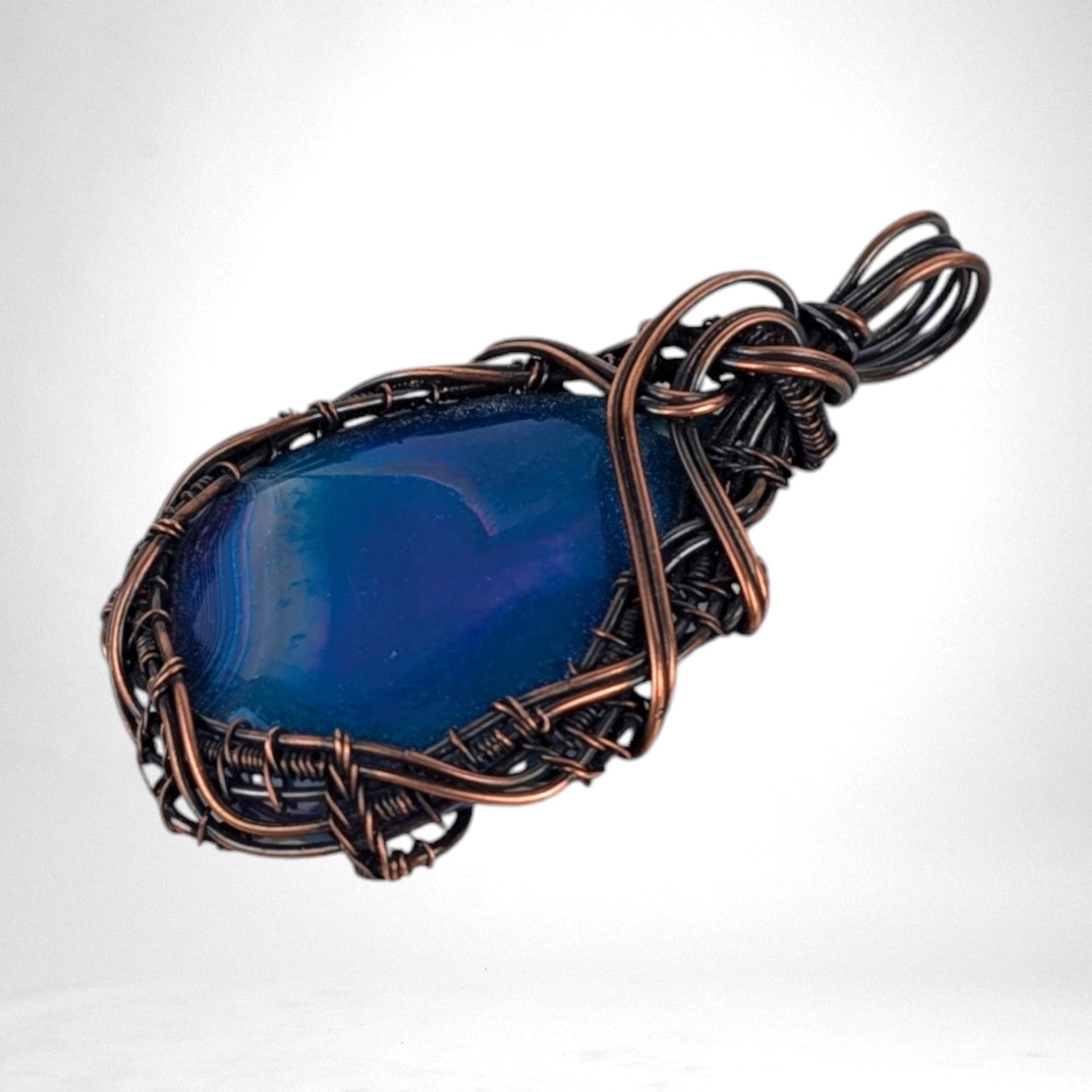 Handmade Copper Wire Wrapped Blue Agate Pendant | Unique Gift for Her | Oxidized Copper | Gemstone Pendant |  Artisan Jewelry