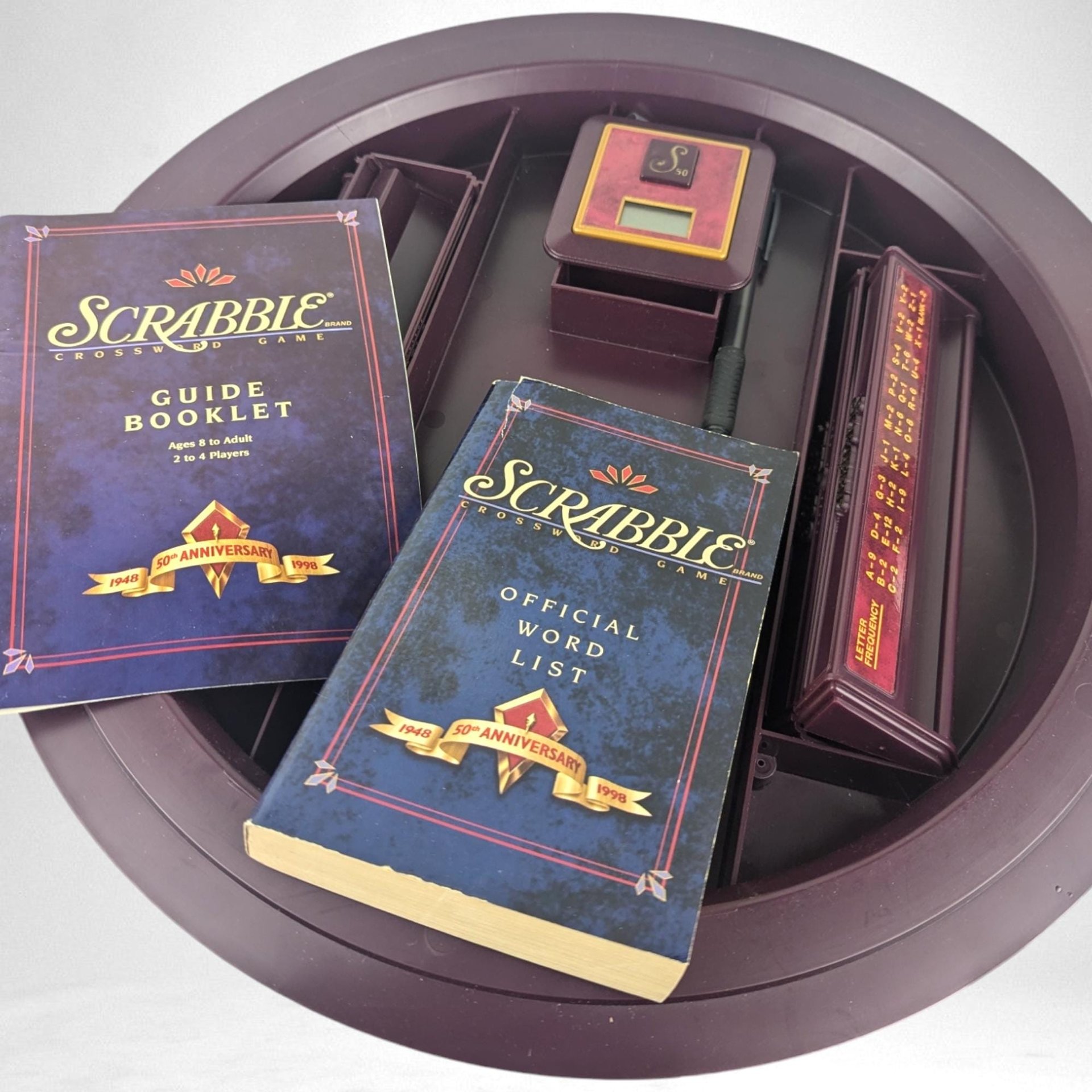 Vintage 50th Anniversary Scrabble Game | Milton Bradley | Turntable | Excellent Condition w/ Word List Book