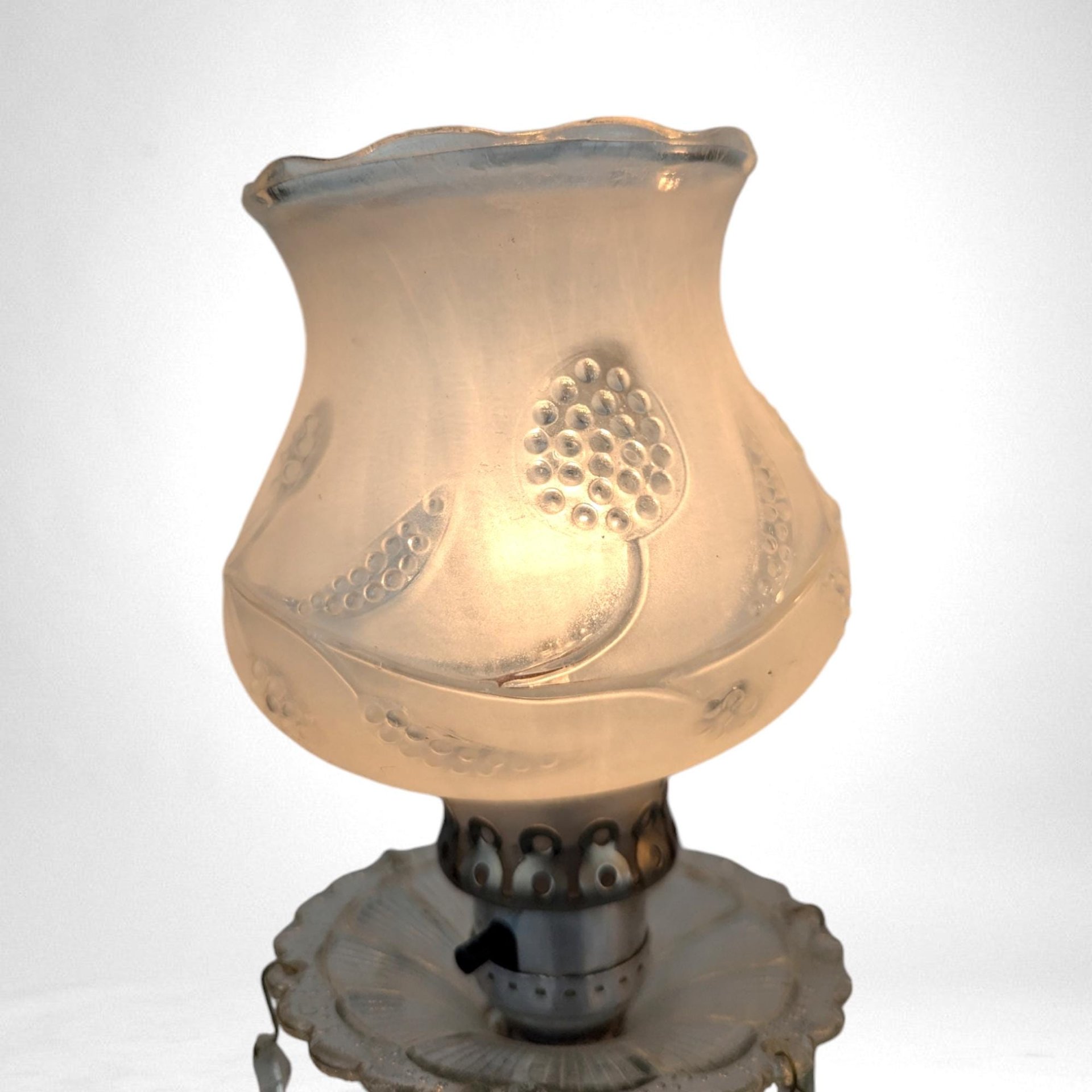 Vintage Pair of Glass Boudoir Lamps with Crystals | Romantic Bedroom Lighting | Bedside Table Lamps