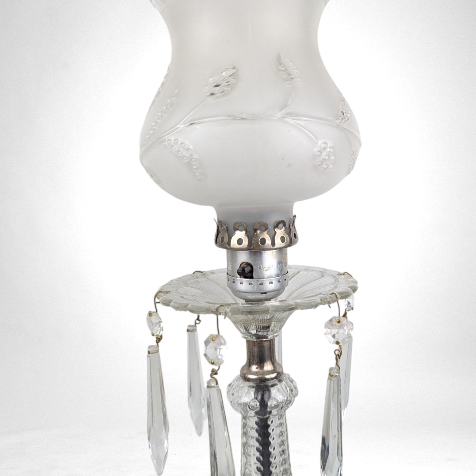 Vintage Pair of Glass Boudoir Lamps with Crystals | Romantic Bedroom Lighting | Bedside Table Lamps