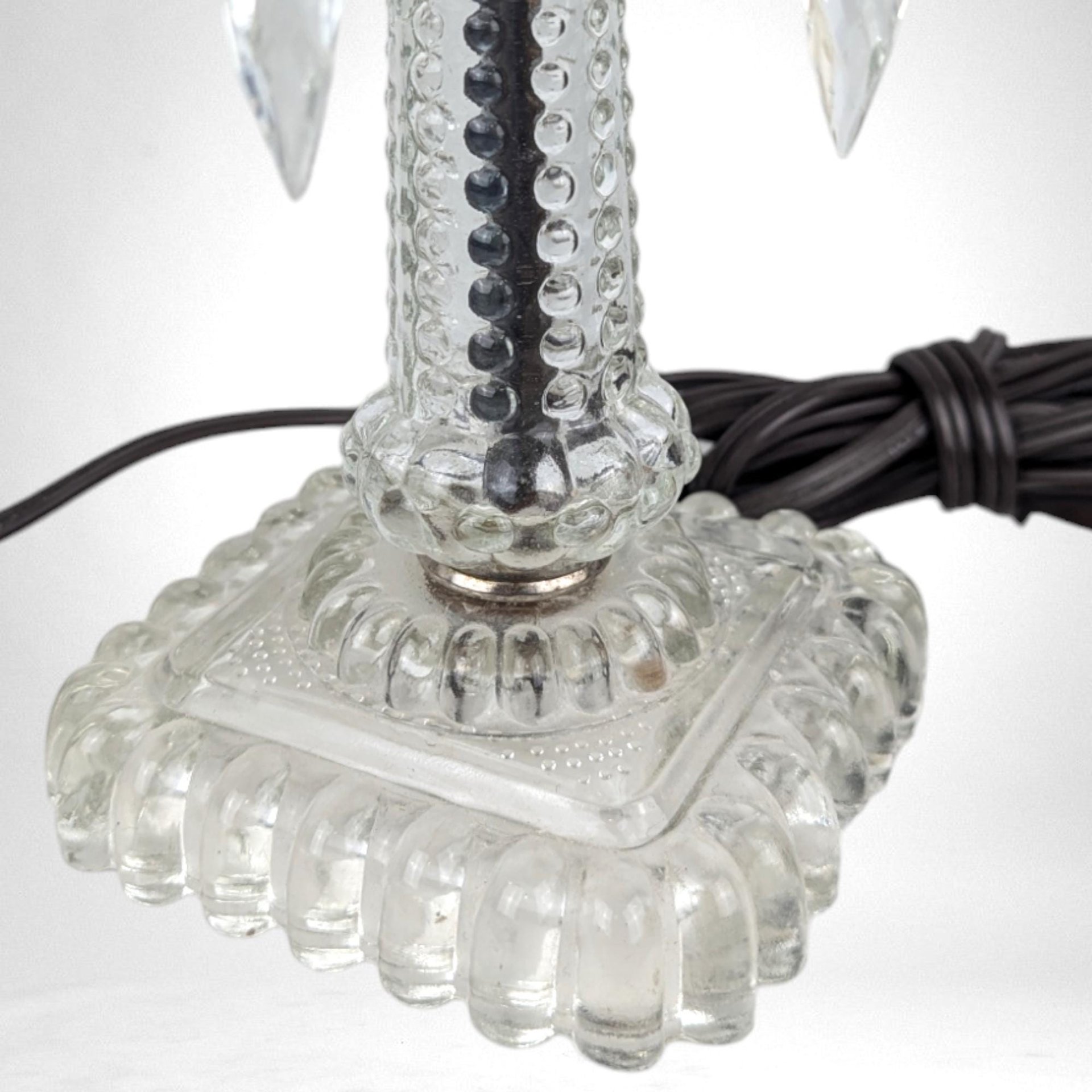 Vintage Pair of Glass Boudoir Lamps with Crystals | Romantic Bedroom Lighting | Bedside Table Lamps