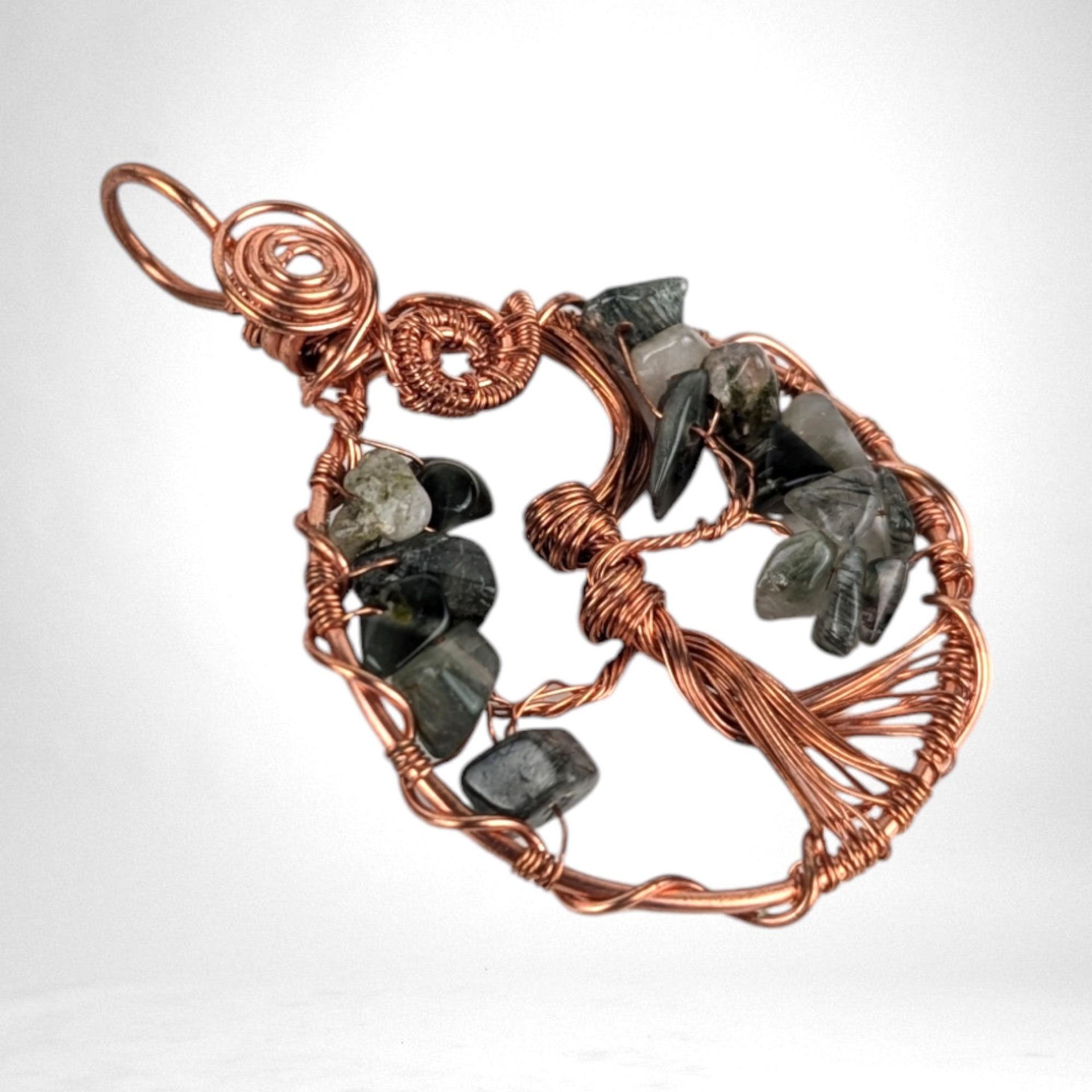 Handmade Copper Wire Tree of Life Pendant with Green Hair Quartz | Nature Inspired Jewelry | Gift for Earth Lovers