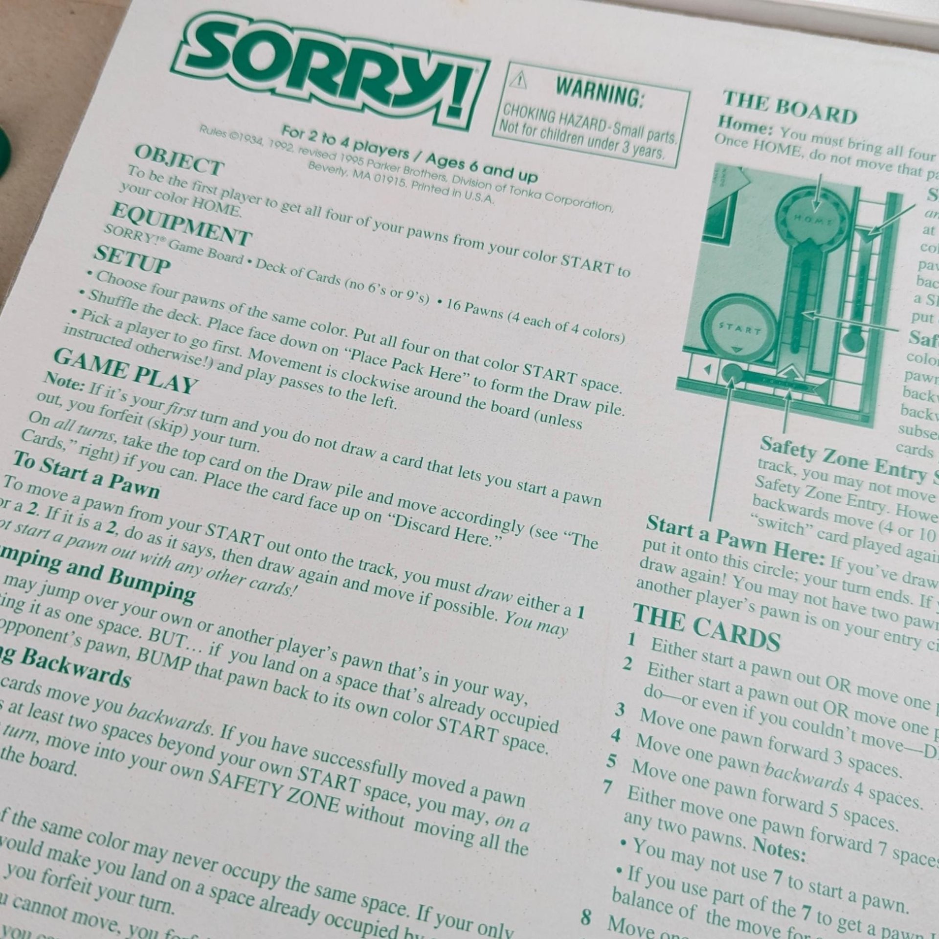 Vintage 1992 Parker Brothers Sorry! Board Game | Complete | Family Game Night Fun