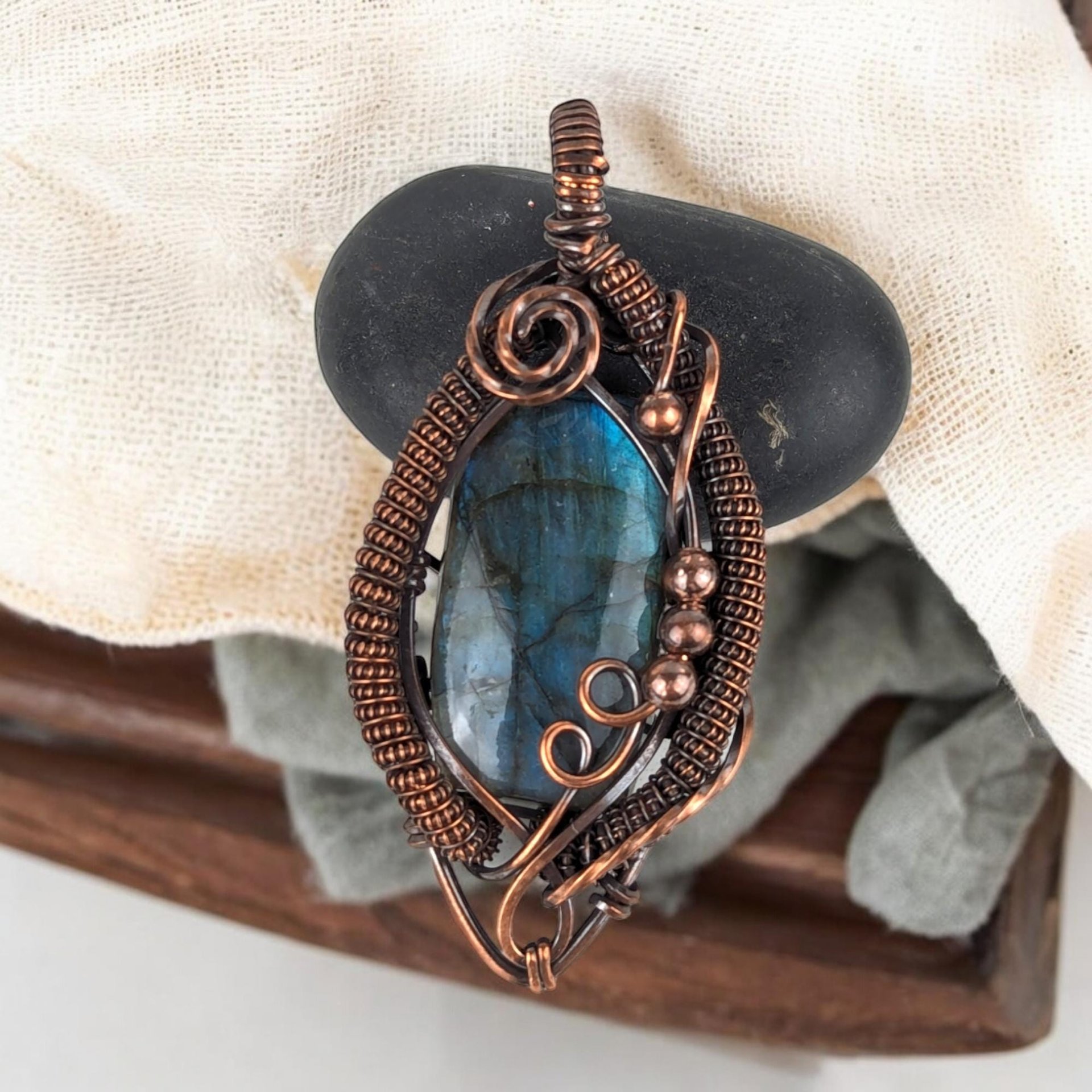 Wire Wrapped Blue Labradorite Pendant, Handcrafted Gemstone Jewelry, Unique Gift Idea